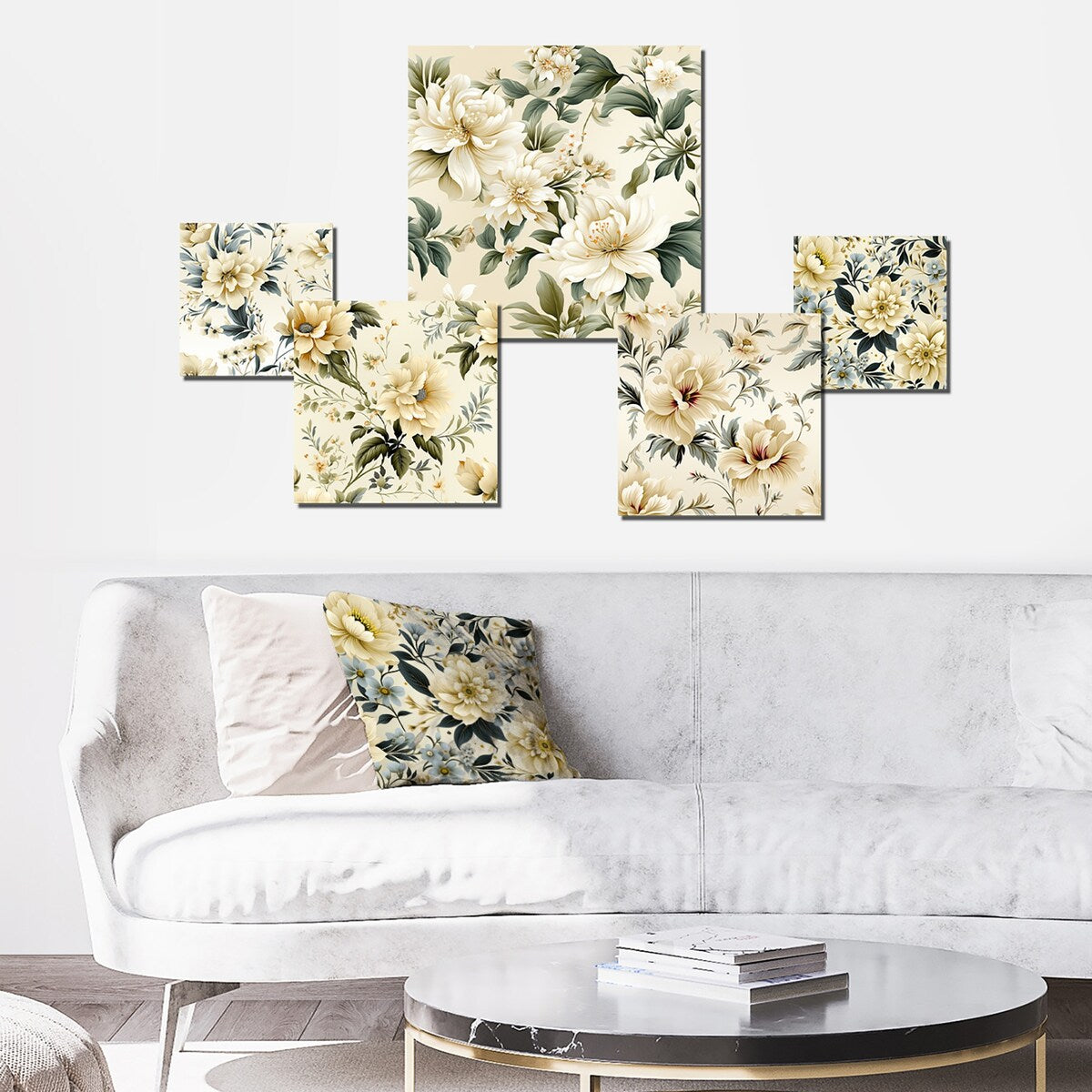 Designart Minimalist Simplicity Victorian Pattern Floral Wall Art Set of 5 - Cottage Metal Wall Art Office Room Set