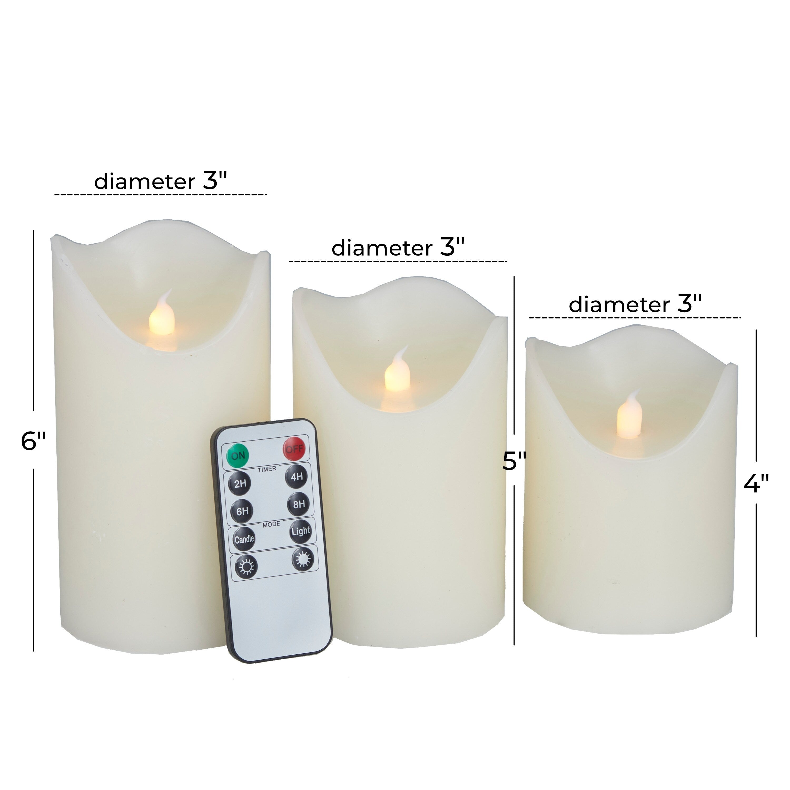 Silver, Cream, Red or Gold Wax Gold Base Flameless Candle with Remote Control (Set of 3) - S/3 6, 5, 4H