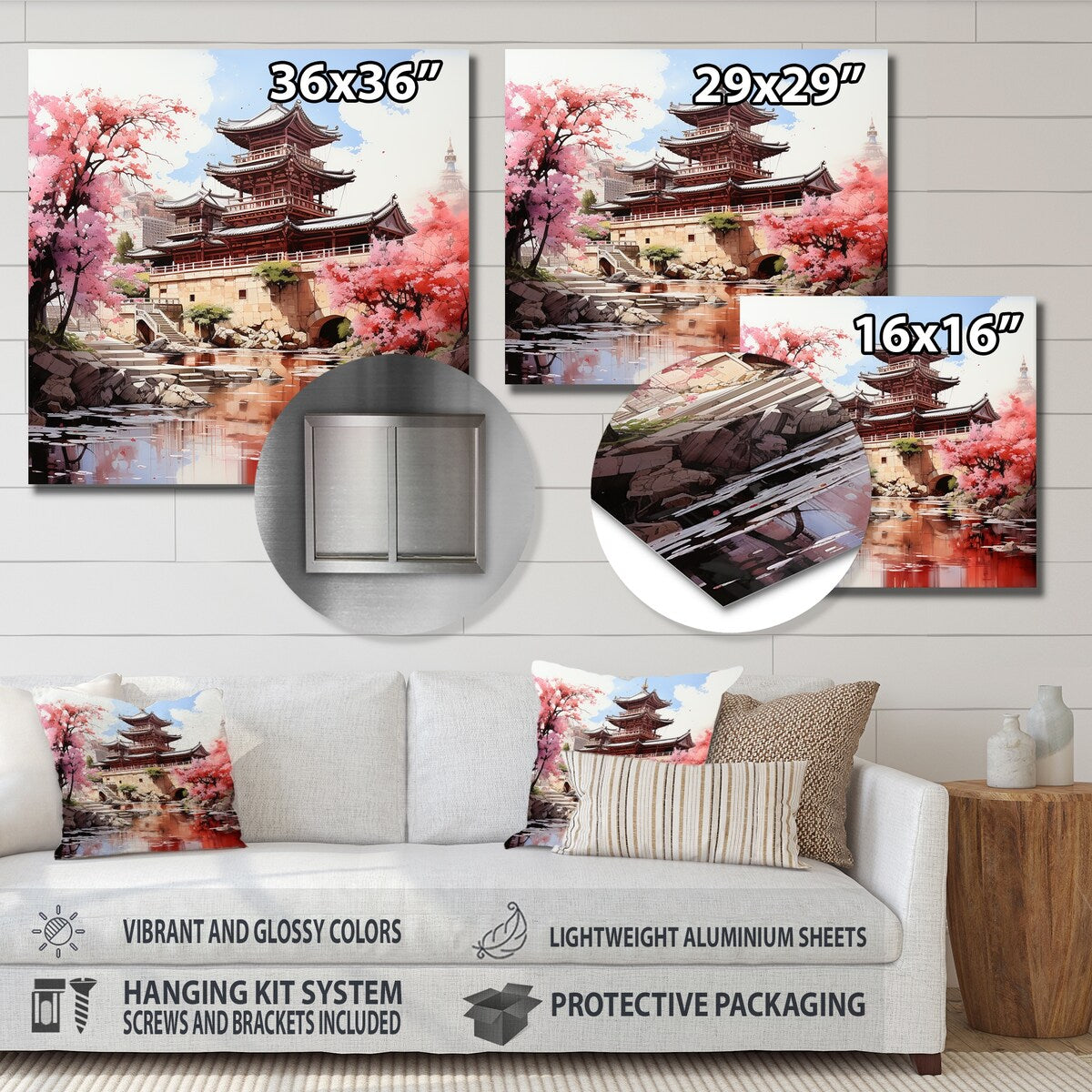 Designart Springtime China Serenity At The Temple I China Art Metal Wall Art Pink Wall Decor Global Metal Art Work