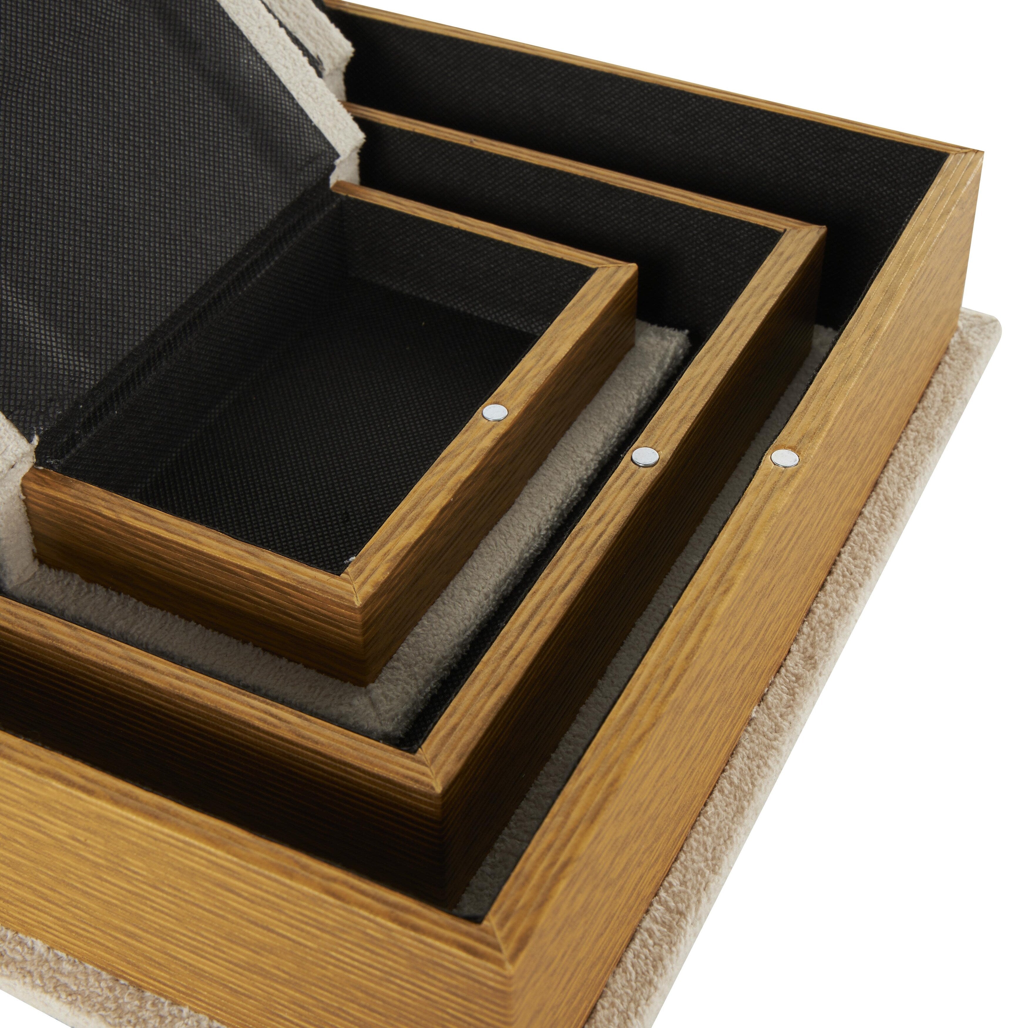 Linen Leather or Wooden Fabric Storage Book Decorative Box - Set of 3 or 4 Multi Colored - Roche River Decor
