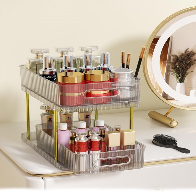 2-Tier Makeup and Skincare Organizers for Vanity, - 12.6D x 7.68W x 3.94H