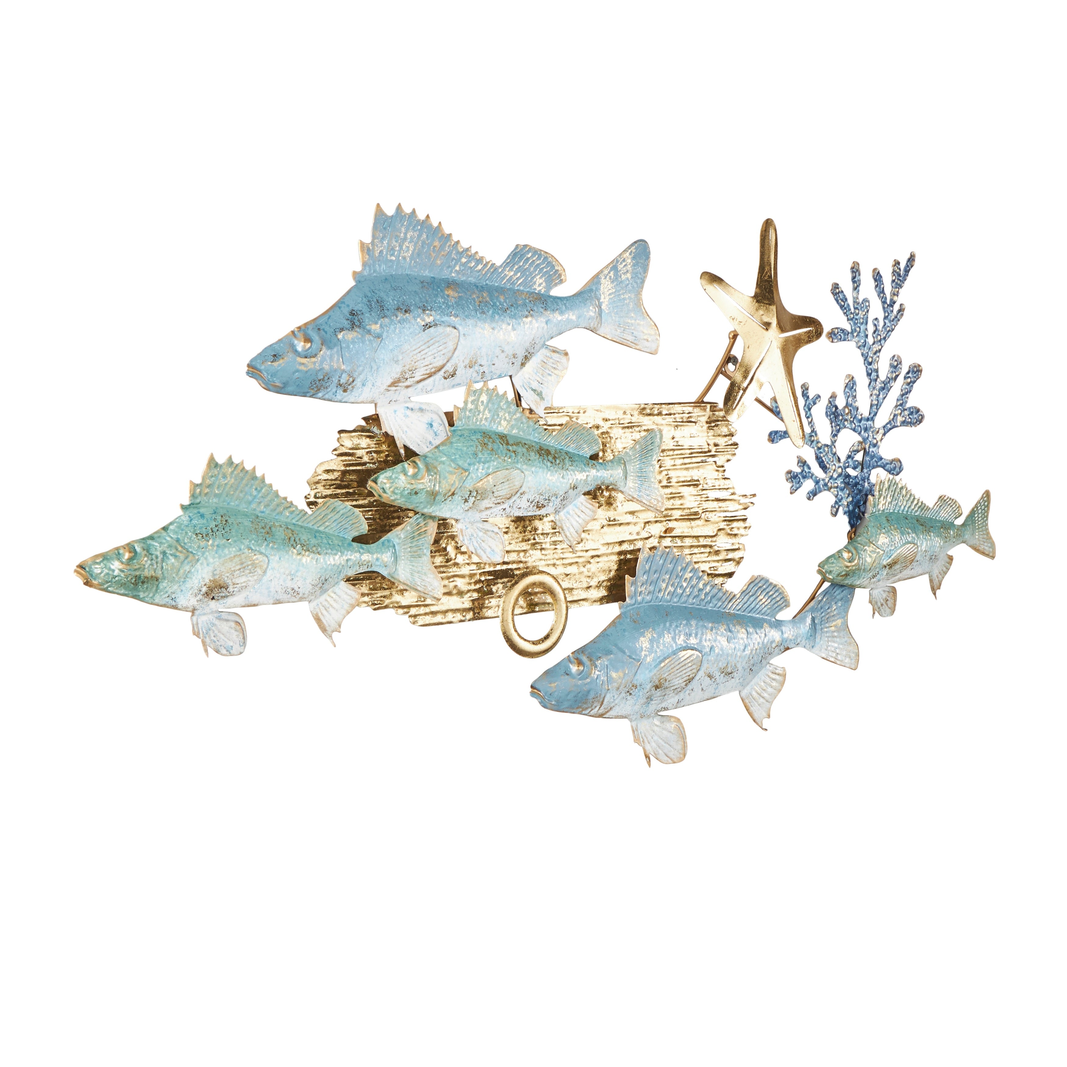 Metal Fish Wall Decor with Gold Accents - Blue - Roche River Decor