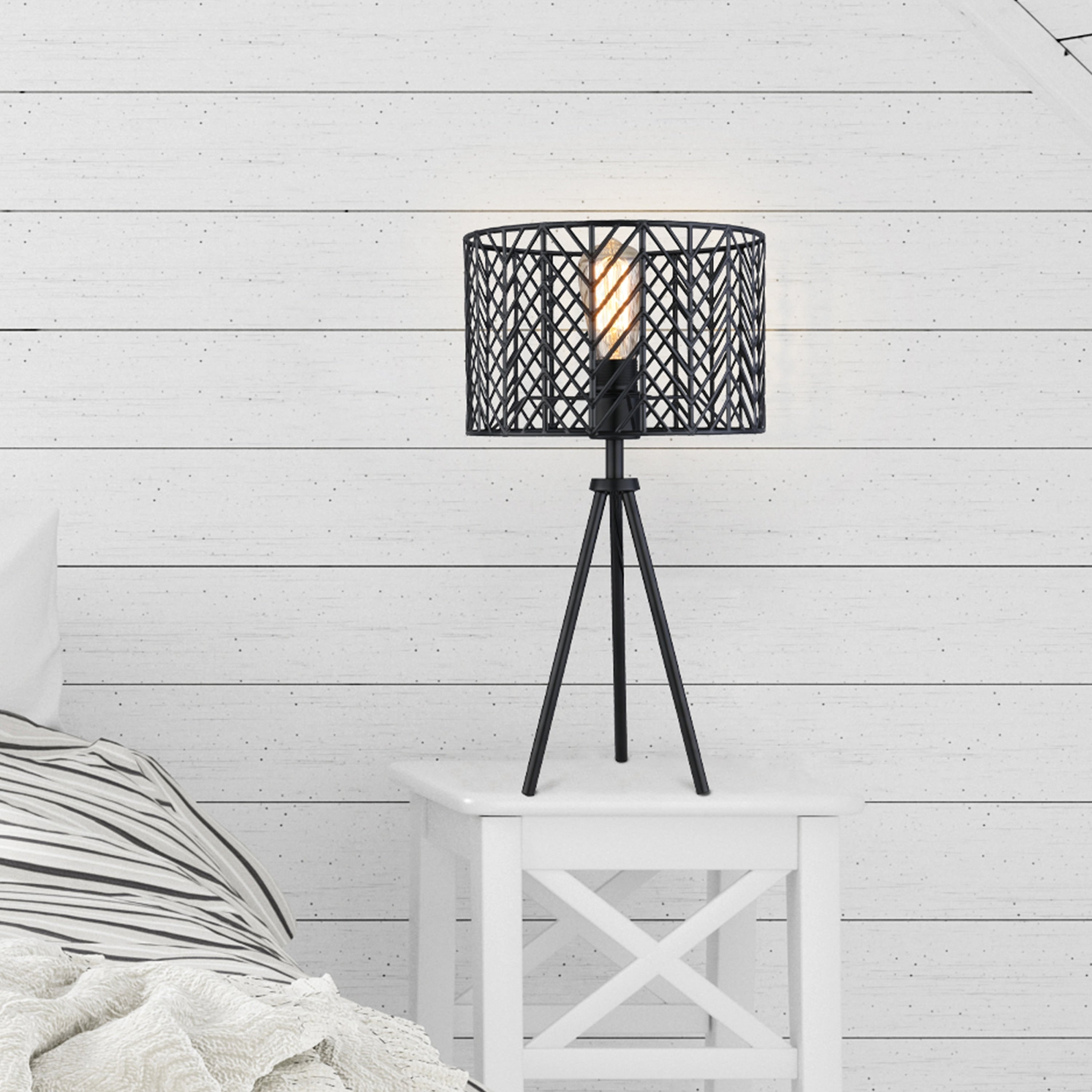 Roisin River of Goods Black Metal Cage-Shade 18.5-Inch Tripod-Base Accent Lamp - 10.125 x 10.125 x 18.5