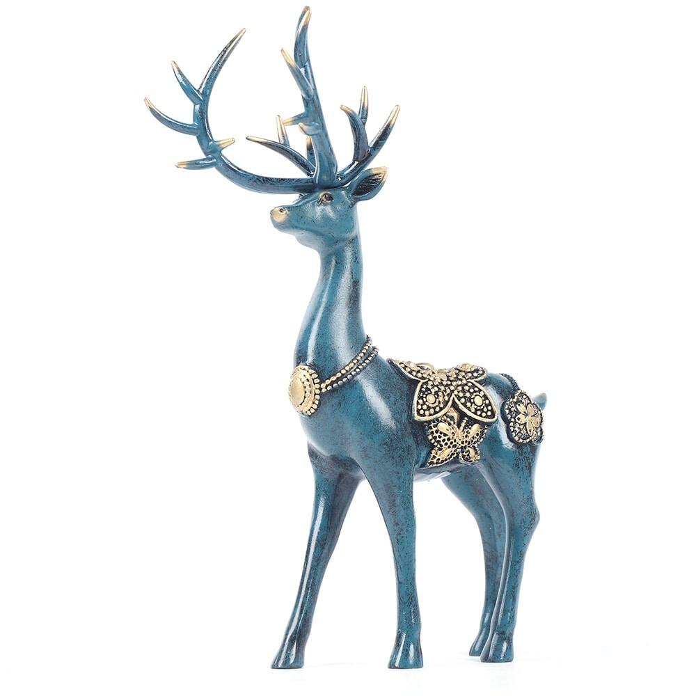 Blue Deer Figurine Home Decor Resin Sculpture Decorative Gifts