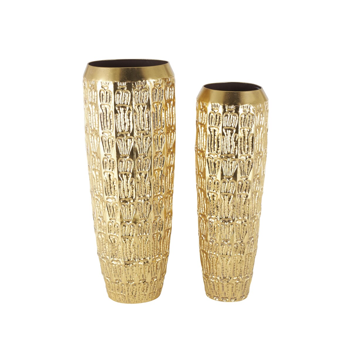 Metal Tall Decorative Vase with Grooved Patterns - Set of 2 Gold - Roche River Decor