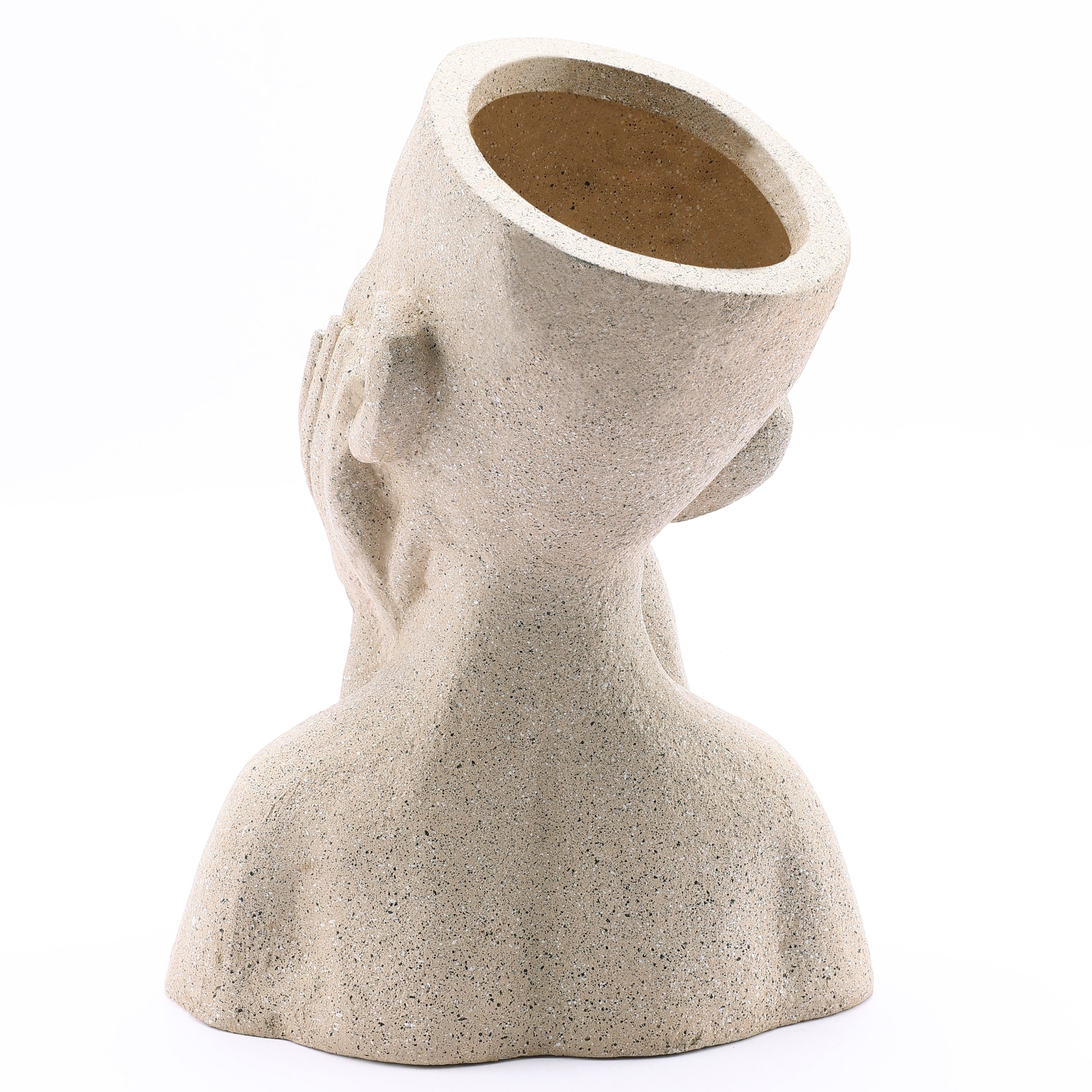 Speckled Beige Thoughtful Bust Head MgO Indoor/ Outdoor Statue Planter