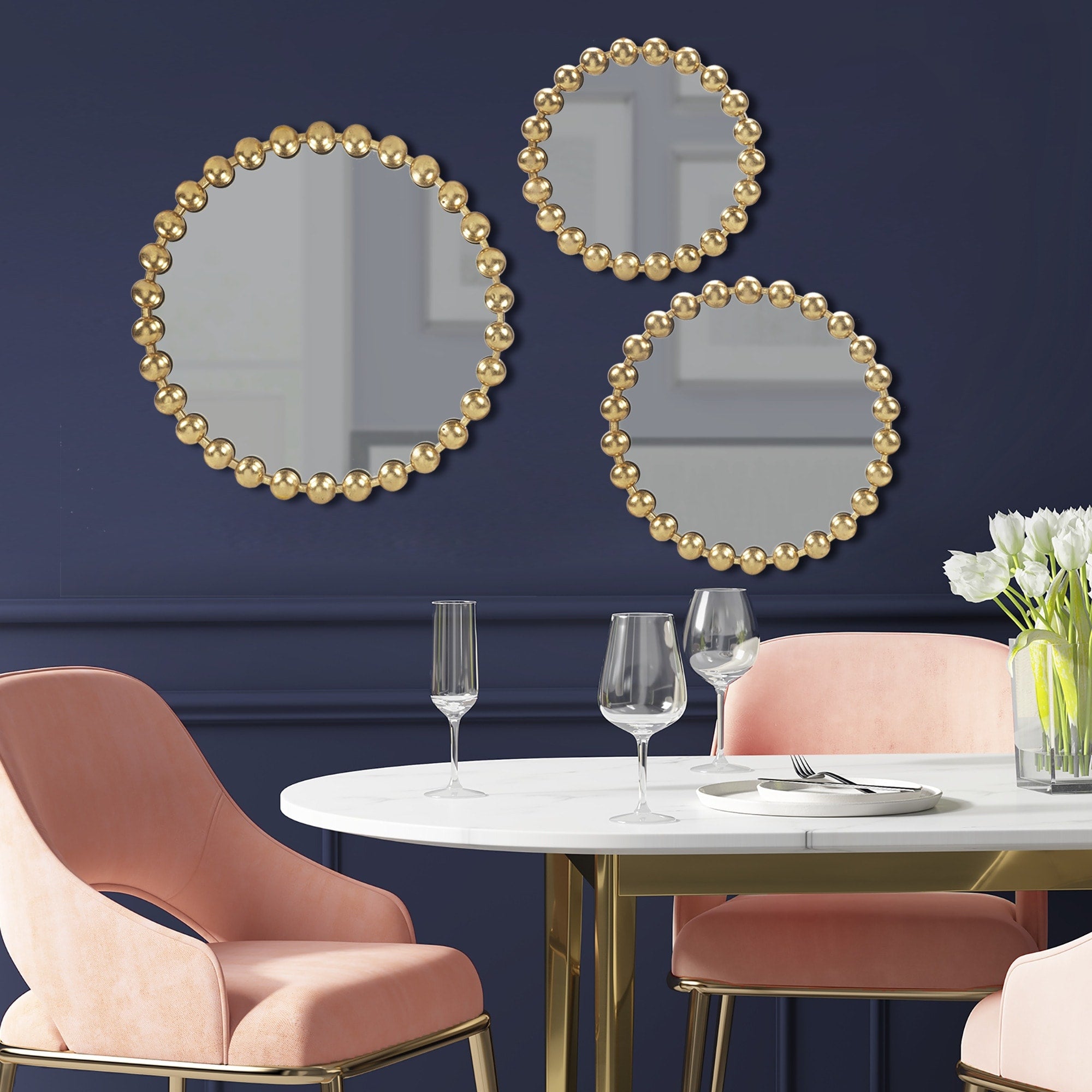 Madison Park Signature Marlowe Beaded Round Wall Mirror