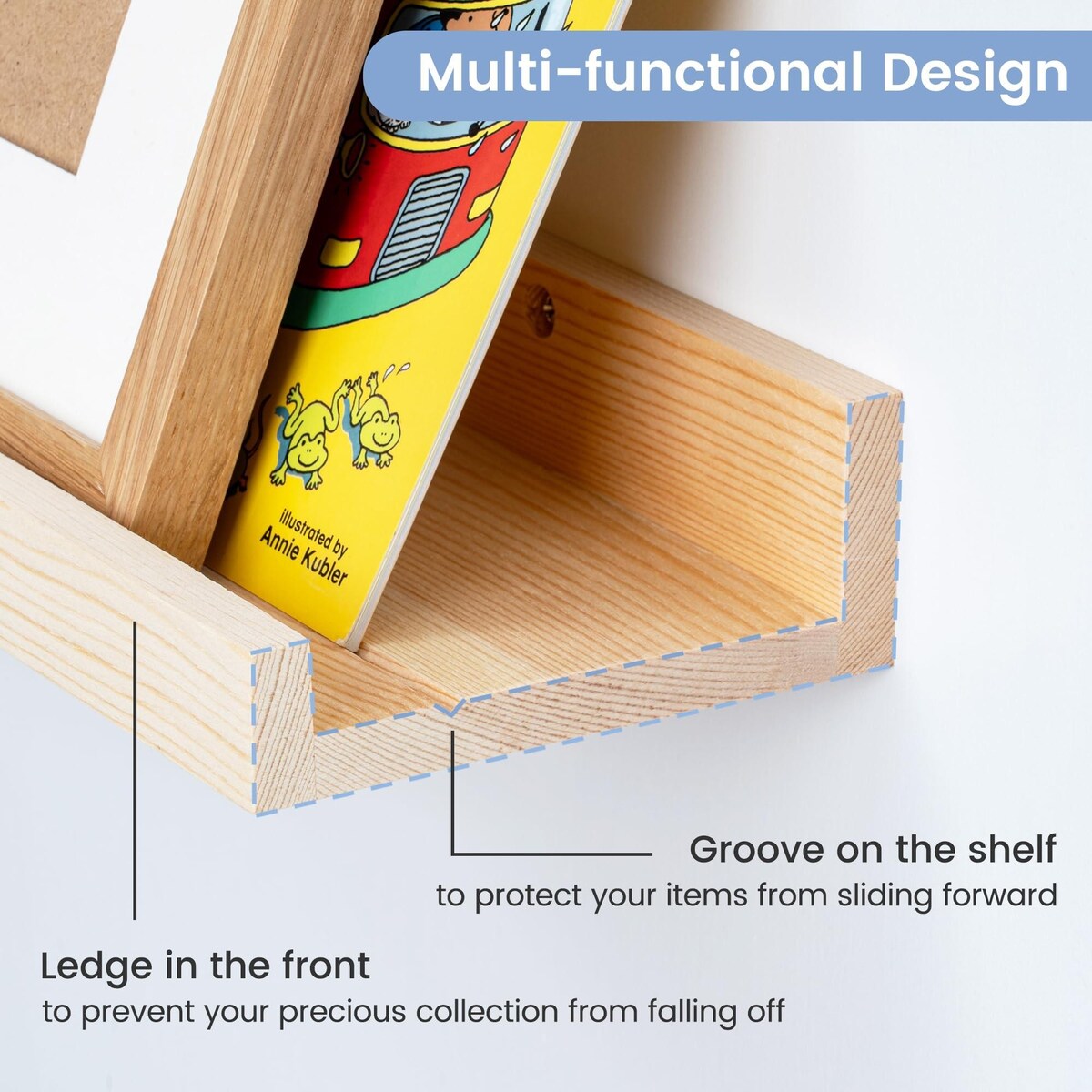 Solid Pine Wood Floating Ledge Shelves 2 Packs for Wall