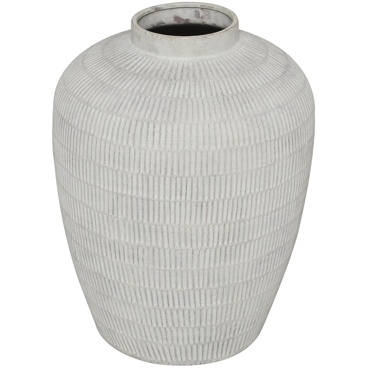 Ceramic Textured Decorative Vase with Linear Pattern - Cream - Roche River Decor