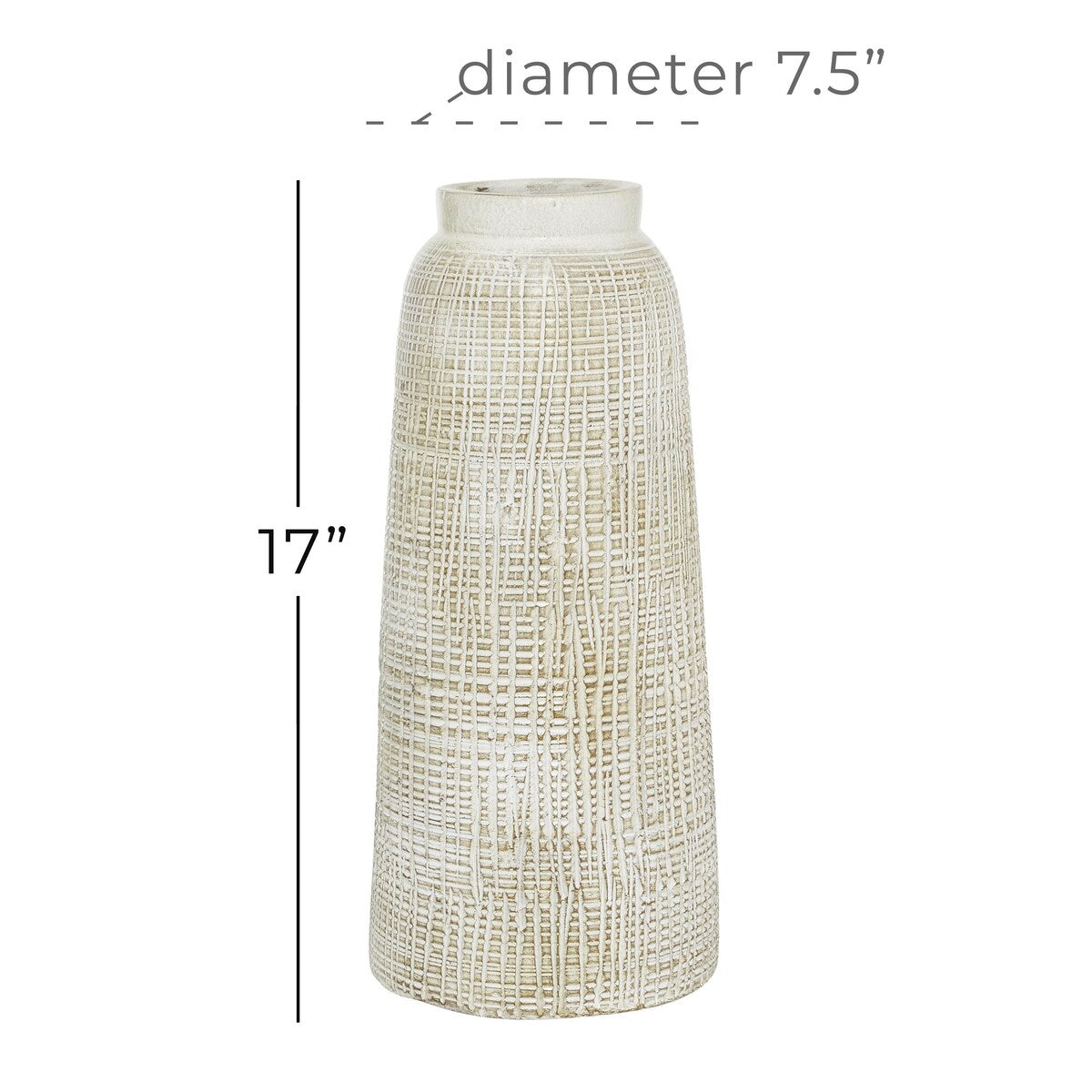 Ceramic Textured Crosshatch Decorative Vase - White - Roche River Decor