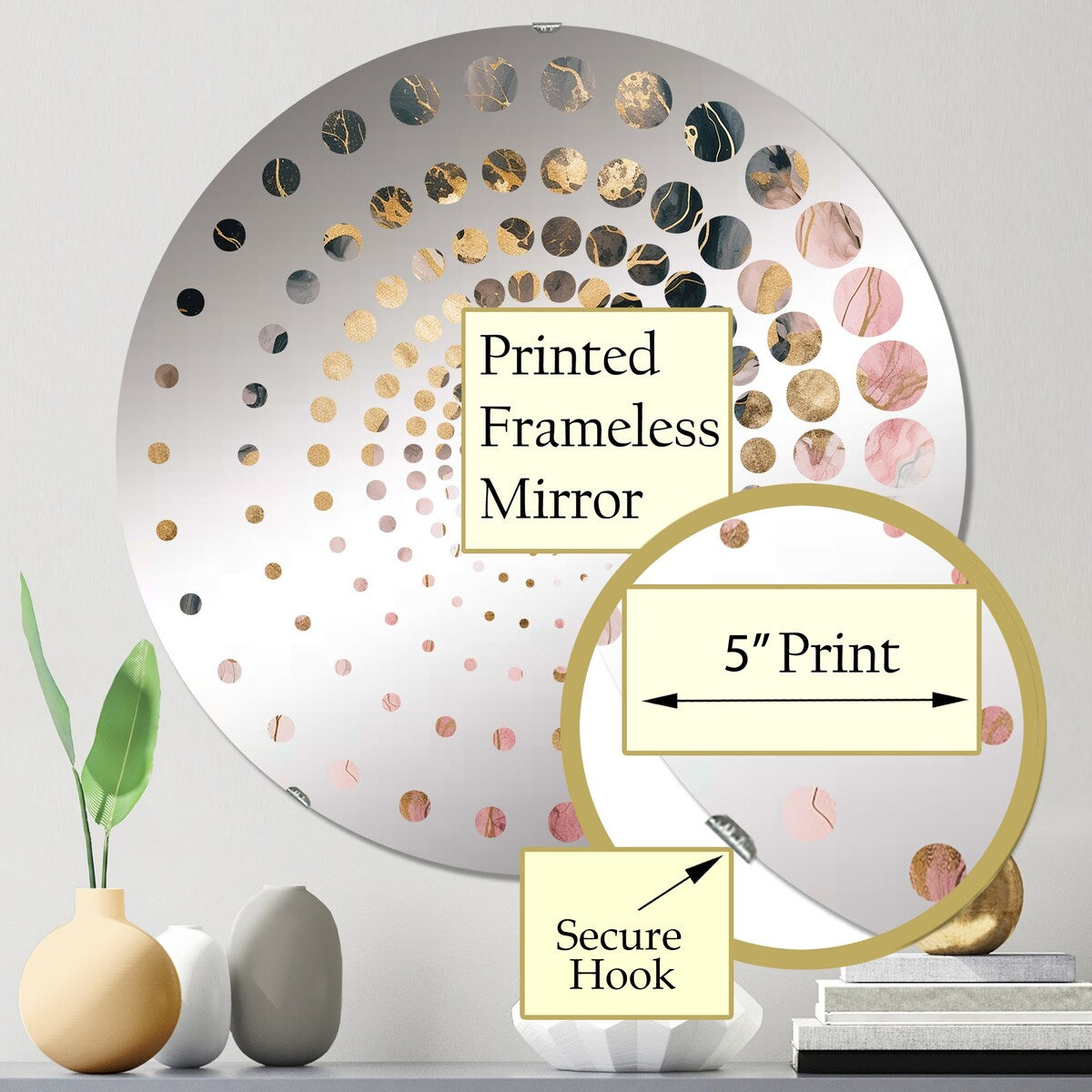 Designart Exploring The Depths Of Pink Geode II - Modern Abstract Marble Spiral Circle Wall Mirror