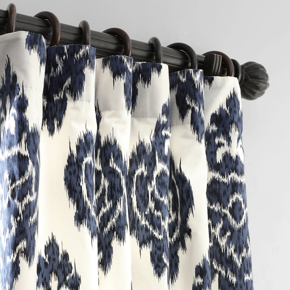 Exclusive Fabrics Ikat Black Printed Cotton Single Curtain (1 Panel)