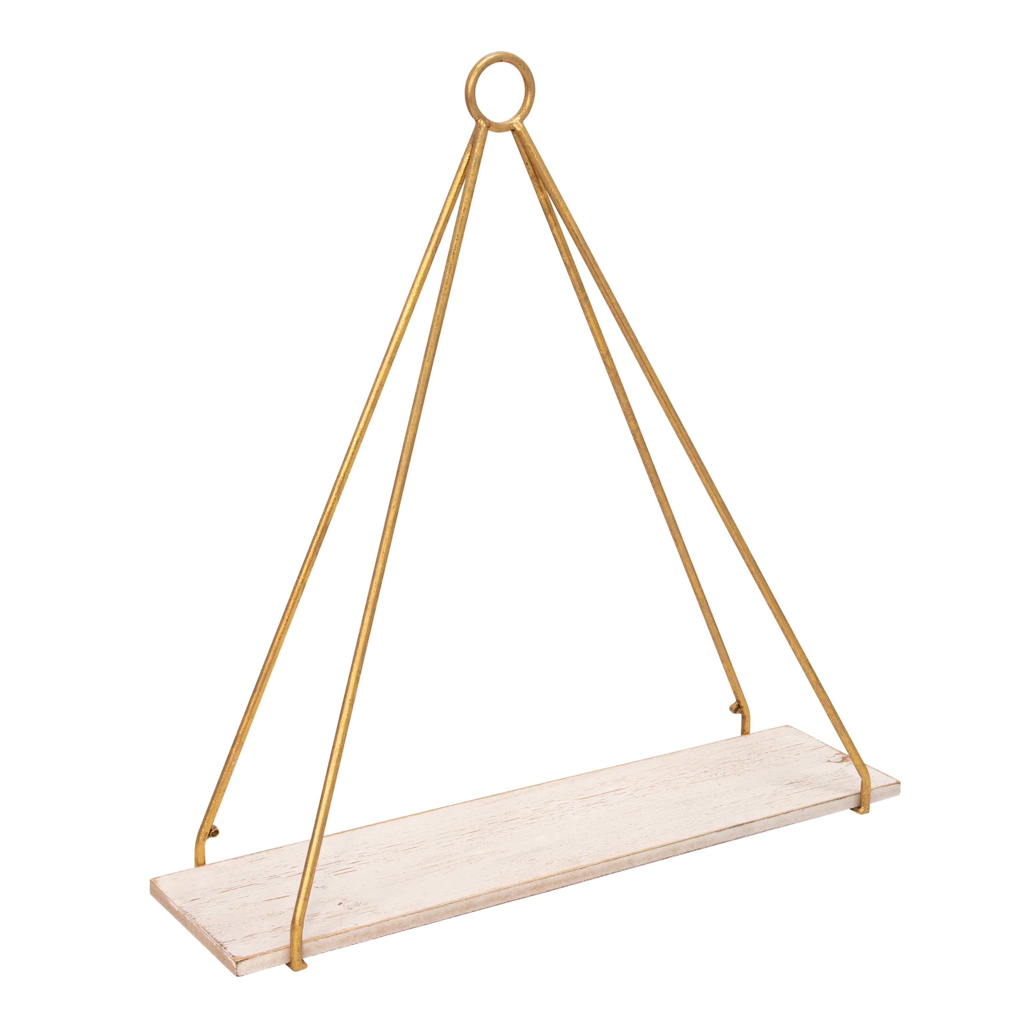 Wooden Triangle Shelf Set in White and Gold Metal and Wood Set of 2 Mounted Wall Shelves for Home or Office 20 &