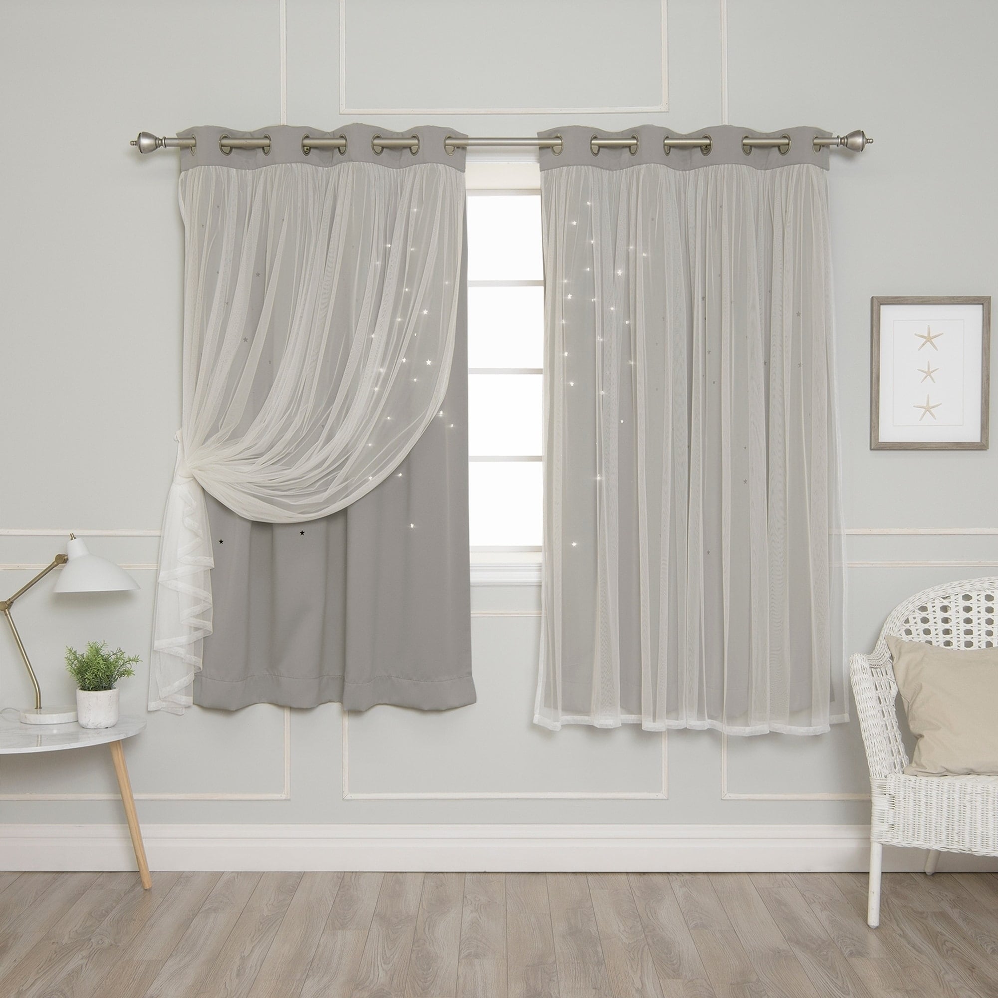 Aurora Home Star Punch Tulle Overlay Blackout Curtain Panel Pair