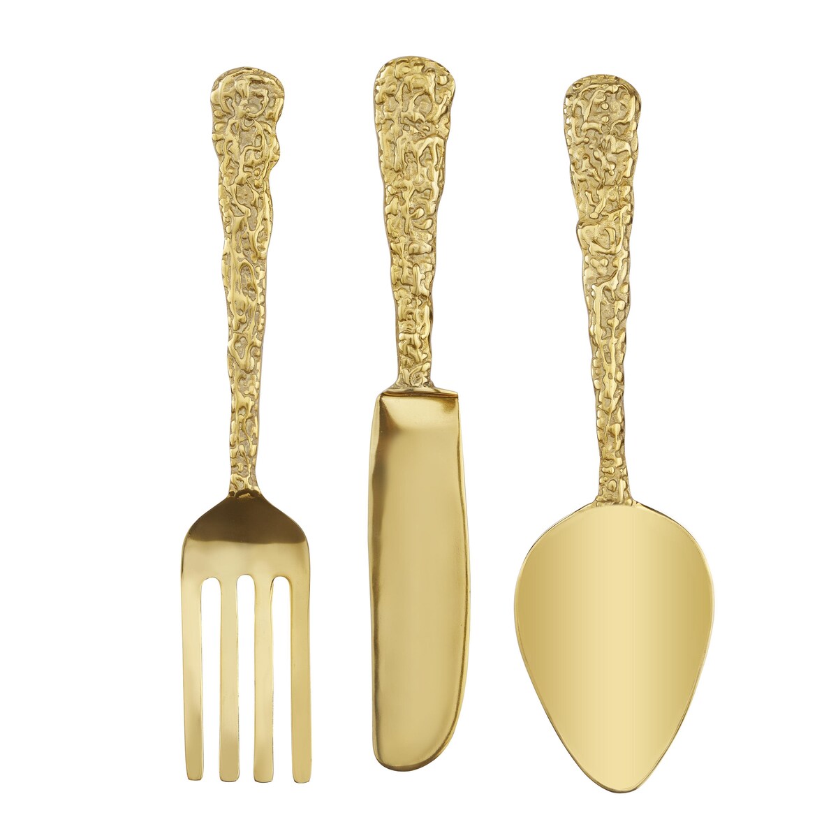 Aluminum Metal Utensils Knife, Spoon and Fork Home Wall Decor - Set of 3 Gold - Roche River Decor