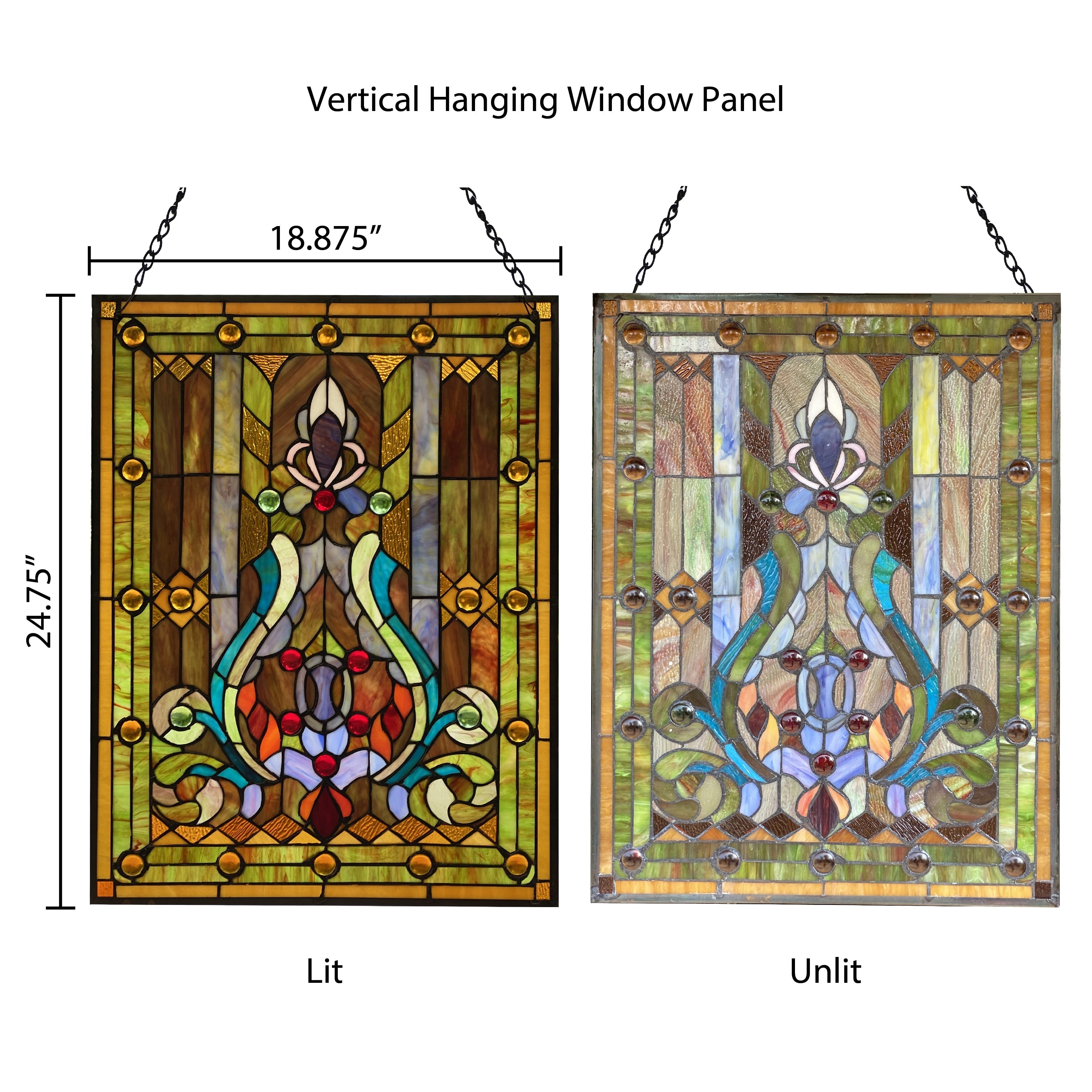 River of Goods Multicolor Stained Glass 24.75-inch High Fleur de Lis Window Panel - 18.875L x 0.25W x 24.75H