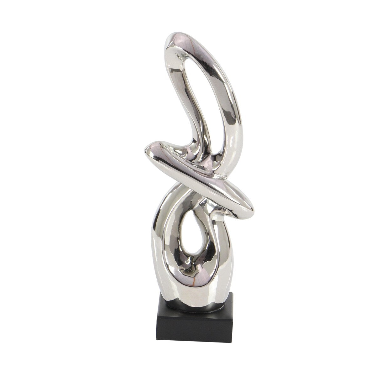 Ceramic Abstract Swirl Decorative Sculpture with Black Base - Silver - Roche River Decor