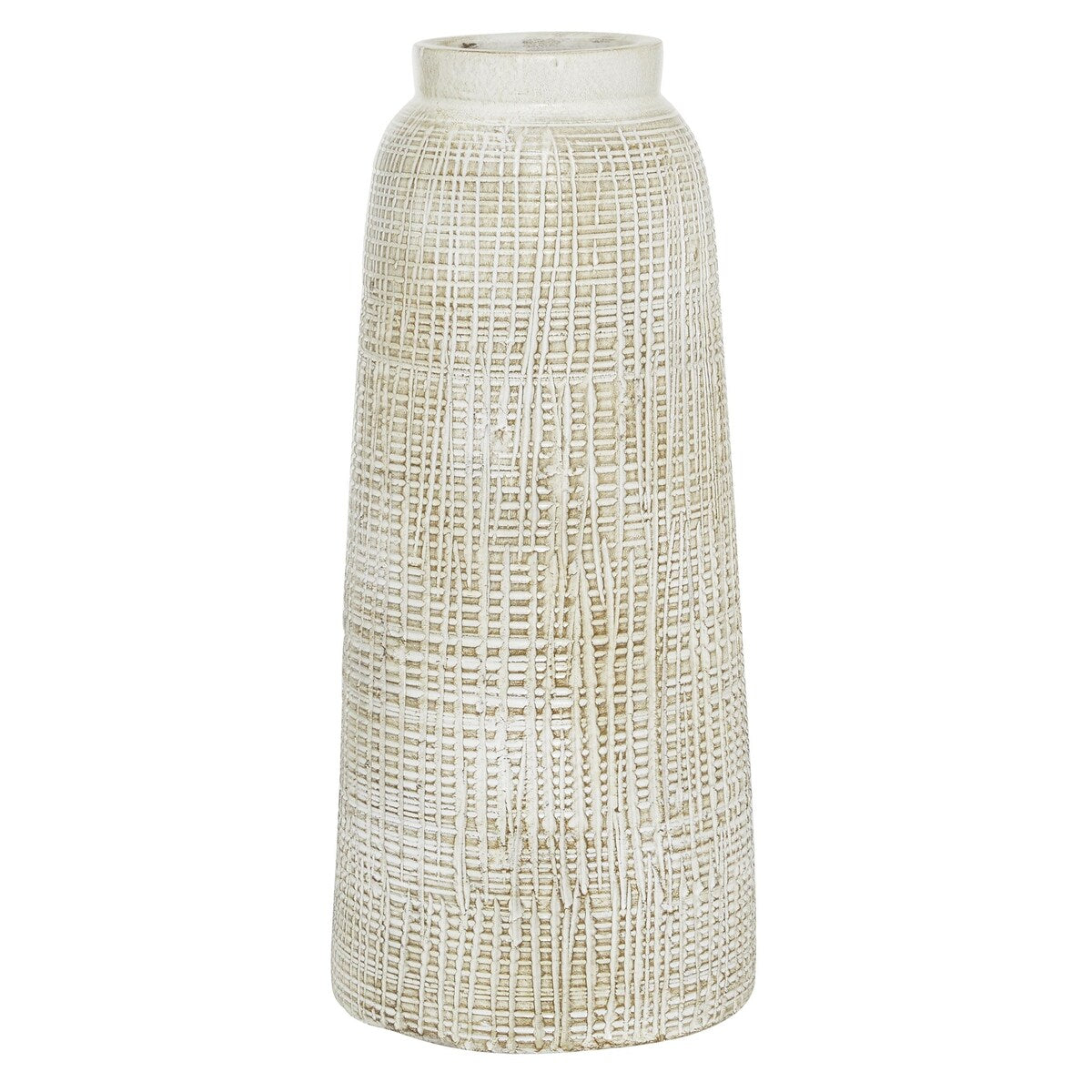 Ceramic Textured Crosshatch Decorative Vase - White - Roche River Decor