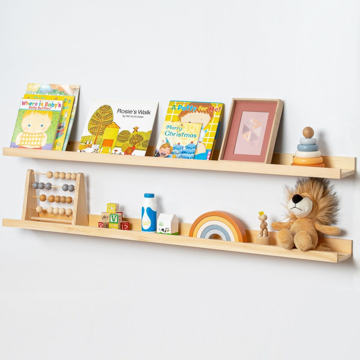 Solid Pine Wood Floating Ledge Shelves 2 Packs for Wall