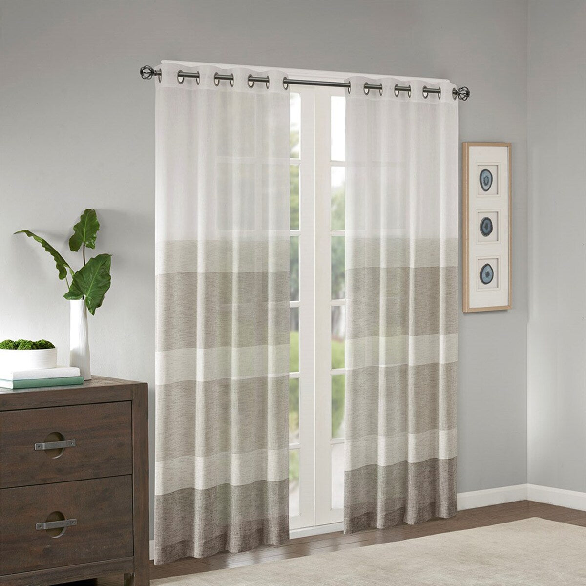 Woven Faux Linen Striped Window Sheer(1 Window Sheer)