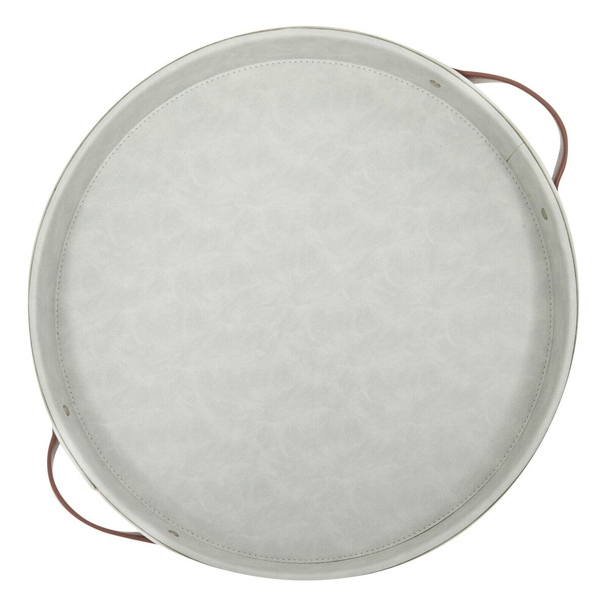 Leather Round Serving Tray with Handles