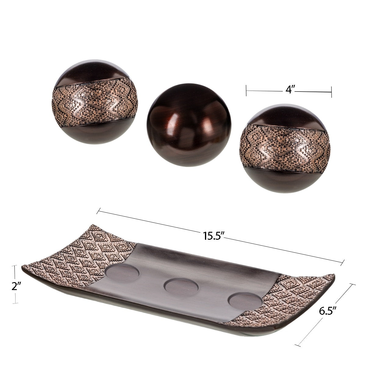 Creative Scents Dublin Brown Home Decor Tray and Orbs Set