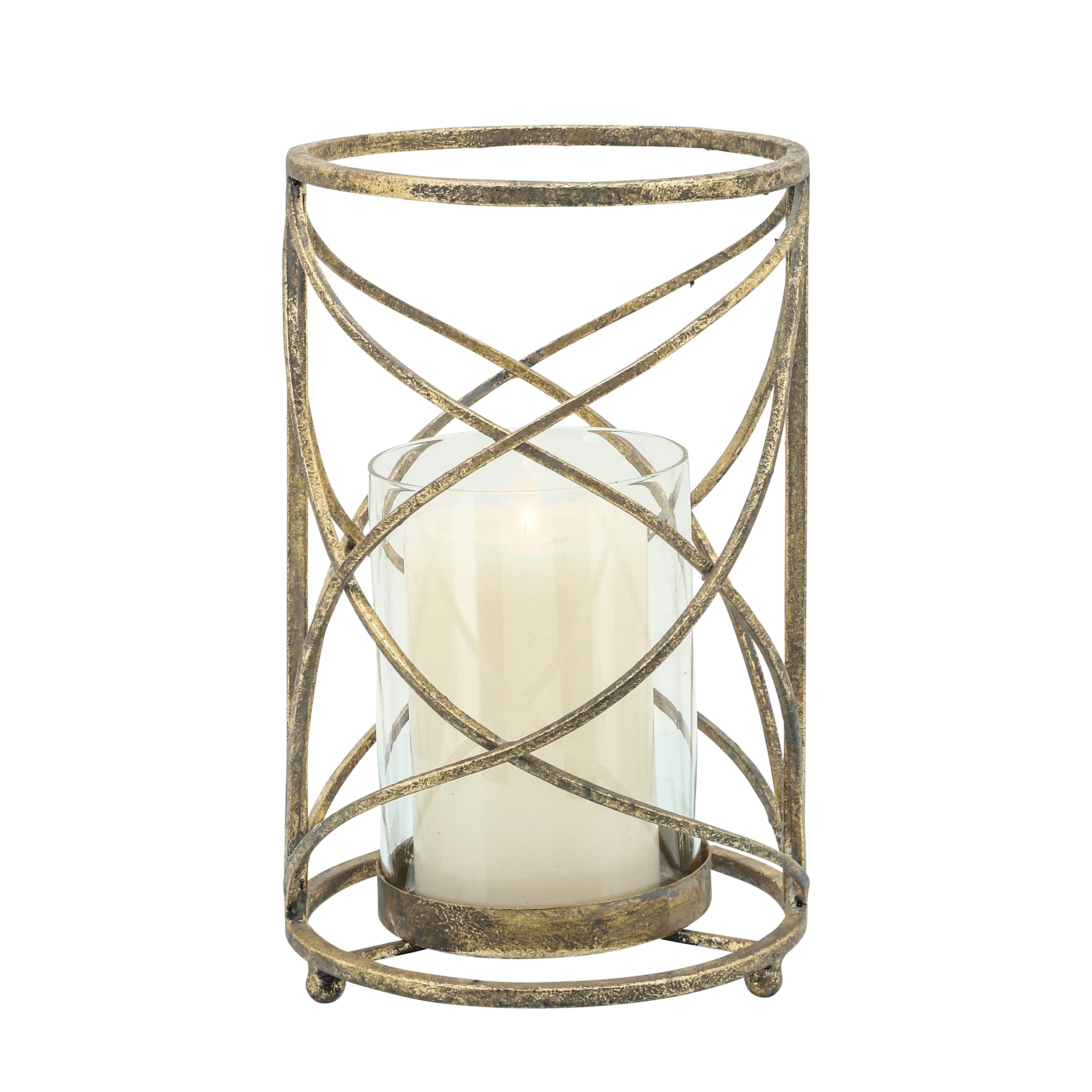 Sagebrook Home Modern Glam Glass and Metal Hurricane Candle Holder