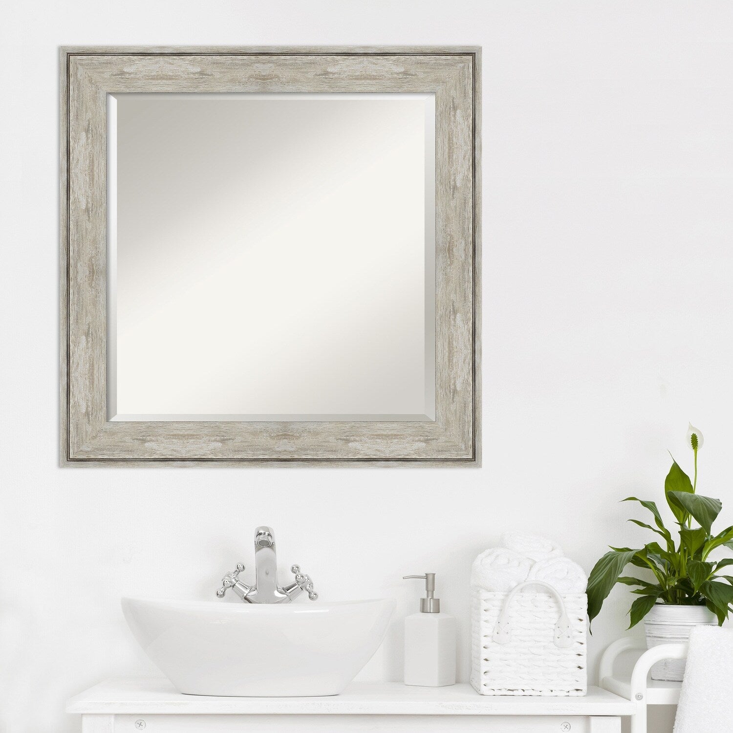 Beveled Bathroom Wall Mirror - Crackled Metallic Frame