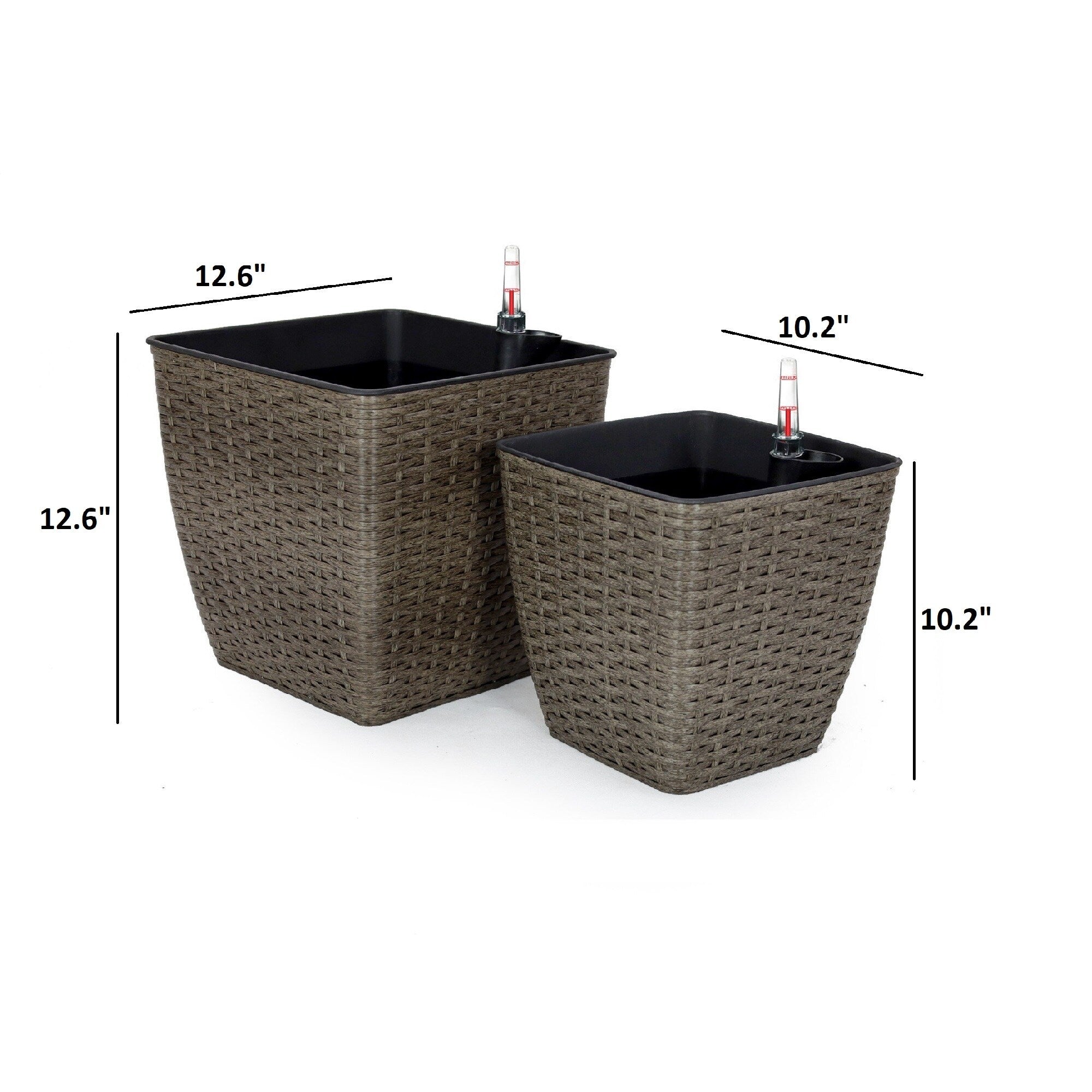 DTY Signature 2-Pack Catleza Self-watering Planter - Hand Woven Wicker - Thin Square