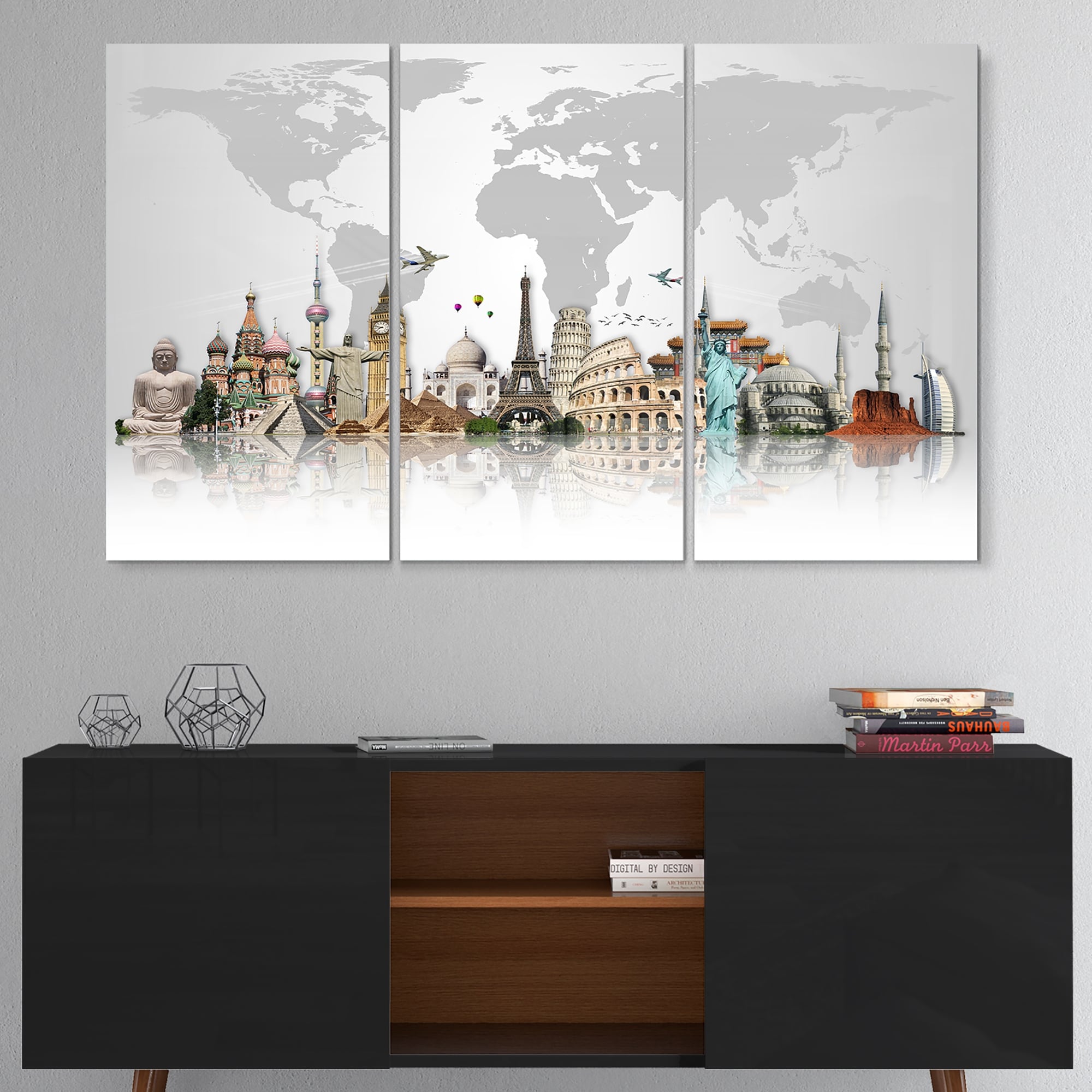 Famous Monuments Across World - Art Glossy Metal Wall Art - 36x28