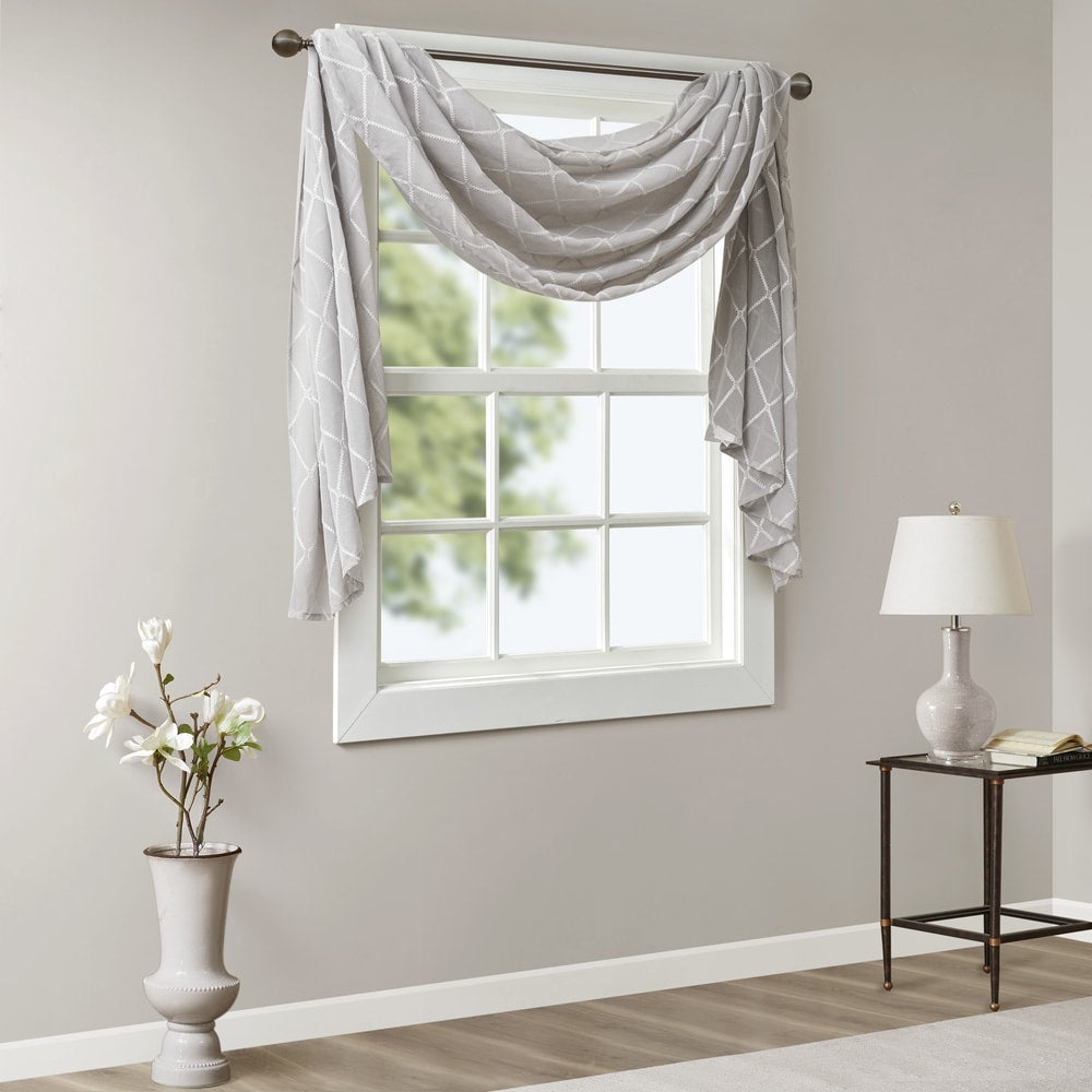 Madison Park Iris Diamond Sheer Embroidered Window Curtain Scarf