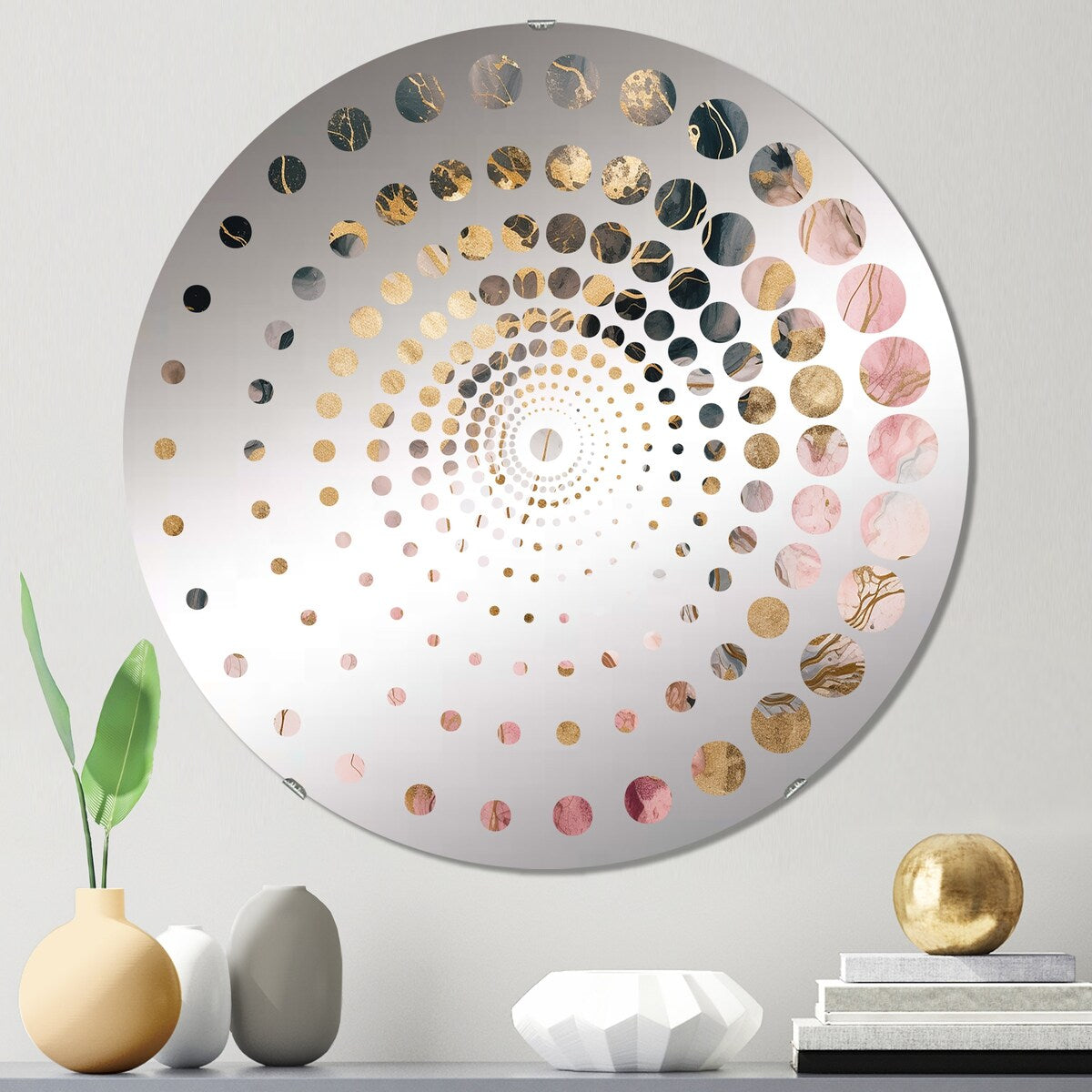 Designart Exploring The Depths Of Pink Geode II - Modern Abstract Marble Spiral Circle Wall Mirror