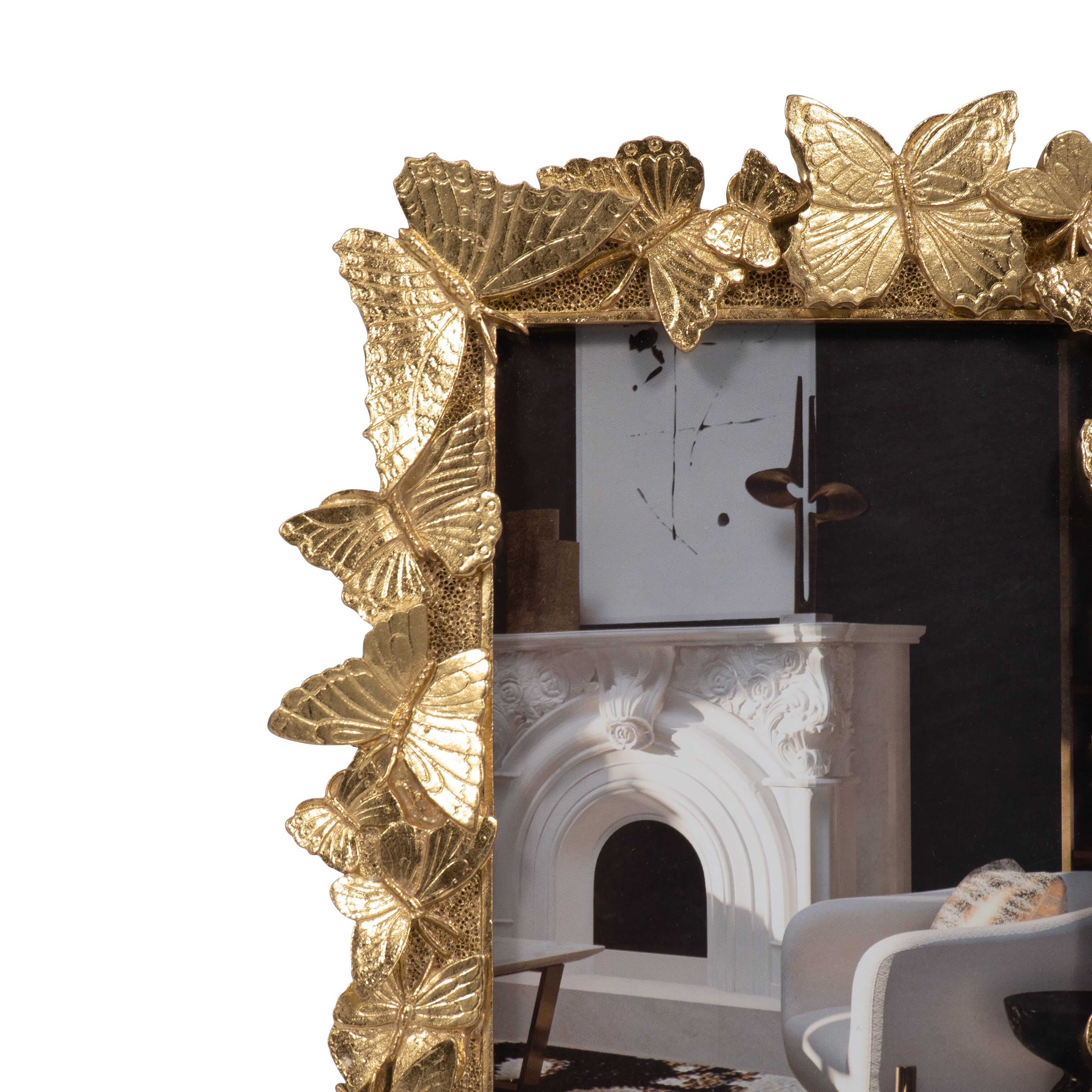 Sagebrook Home 4x6 Gold Polyresin and Glass Photo Frame with Enchanting Butterflies Decor