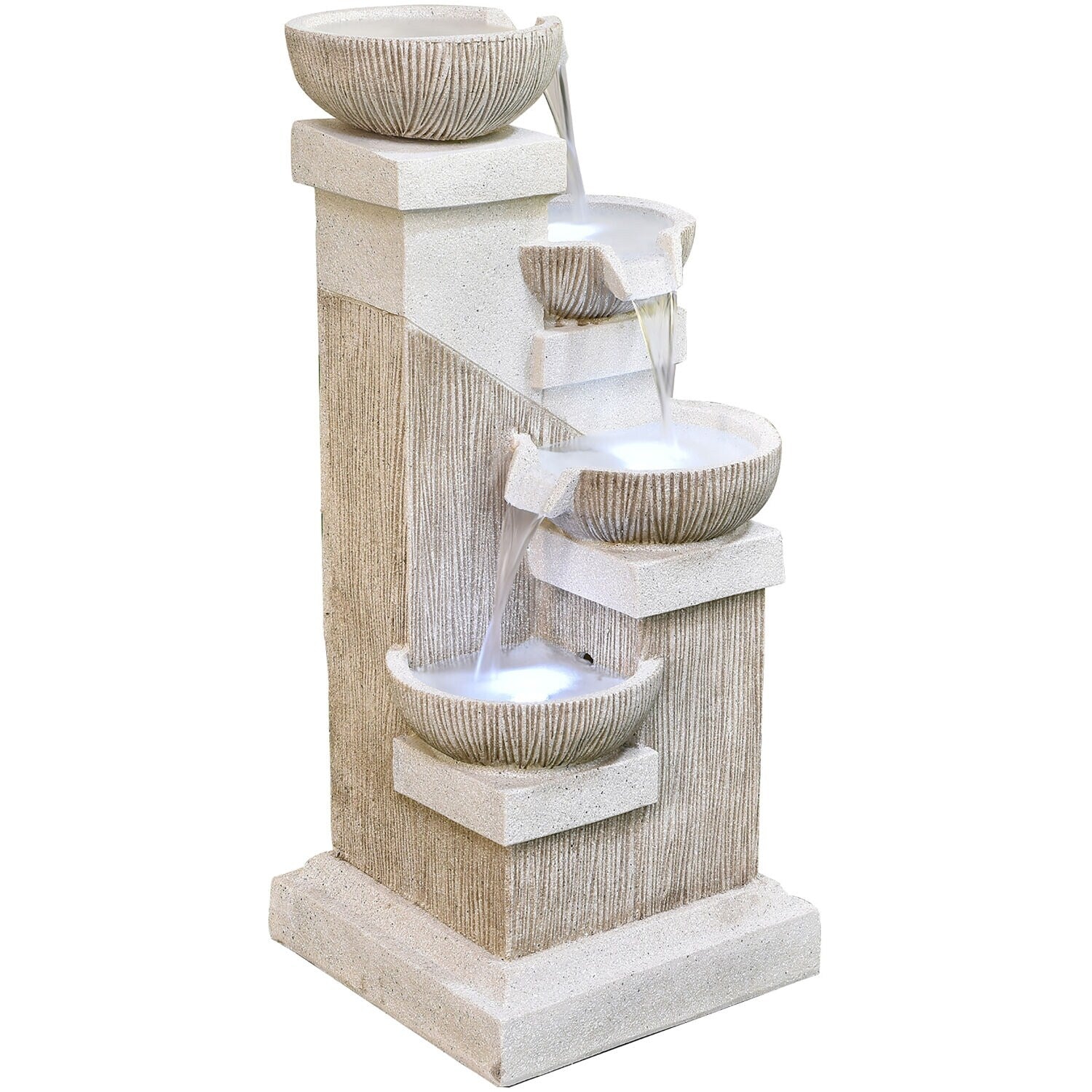 Hanover 35-In. Contemporary Square-Base Indoor or Outdoor Garden Fountain with LED Lights for Patio, Deck, Porch