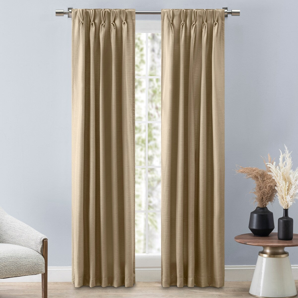 GrassclothPremium Sheen Pinch Pleat W Back Tab Curtain Pair