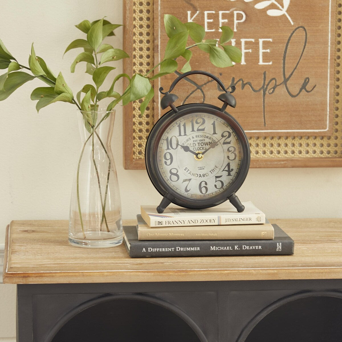 Metal Decorative Clock with Bell Style Top - Brown or Black - Roche River Decor