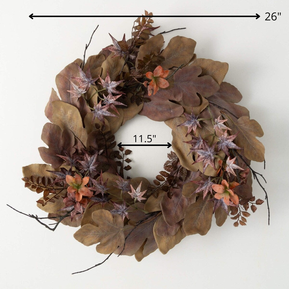 26H Sullivans Artificial Mixed Leaf Rustic Fall Wreath, Brown