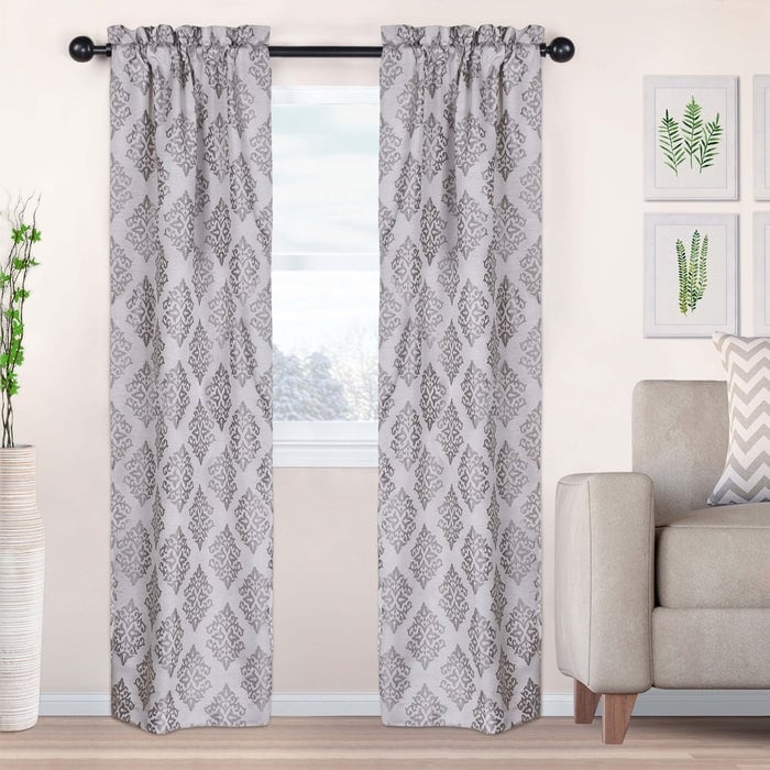 Superior Venetian Damask Jacquard Embroidered Washable Curtains, Set of 2