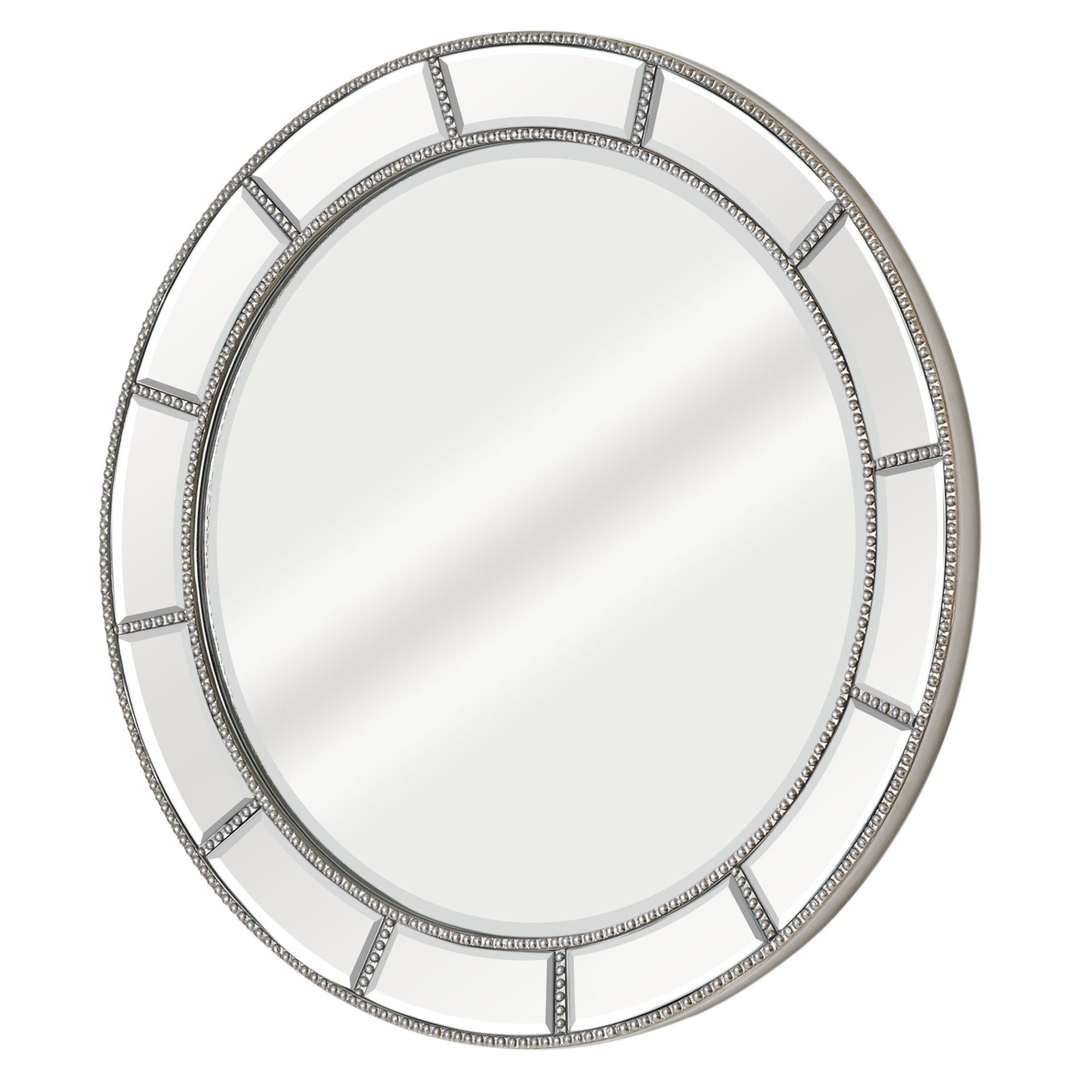 Beaded Champagne Silver Beveled Round Wall Mirror - 30 X 30