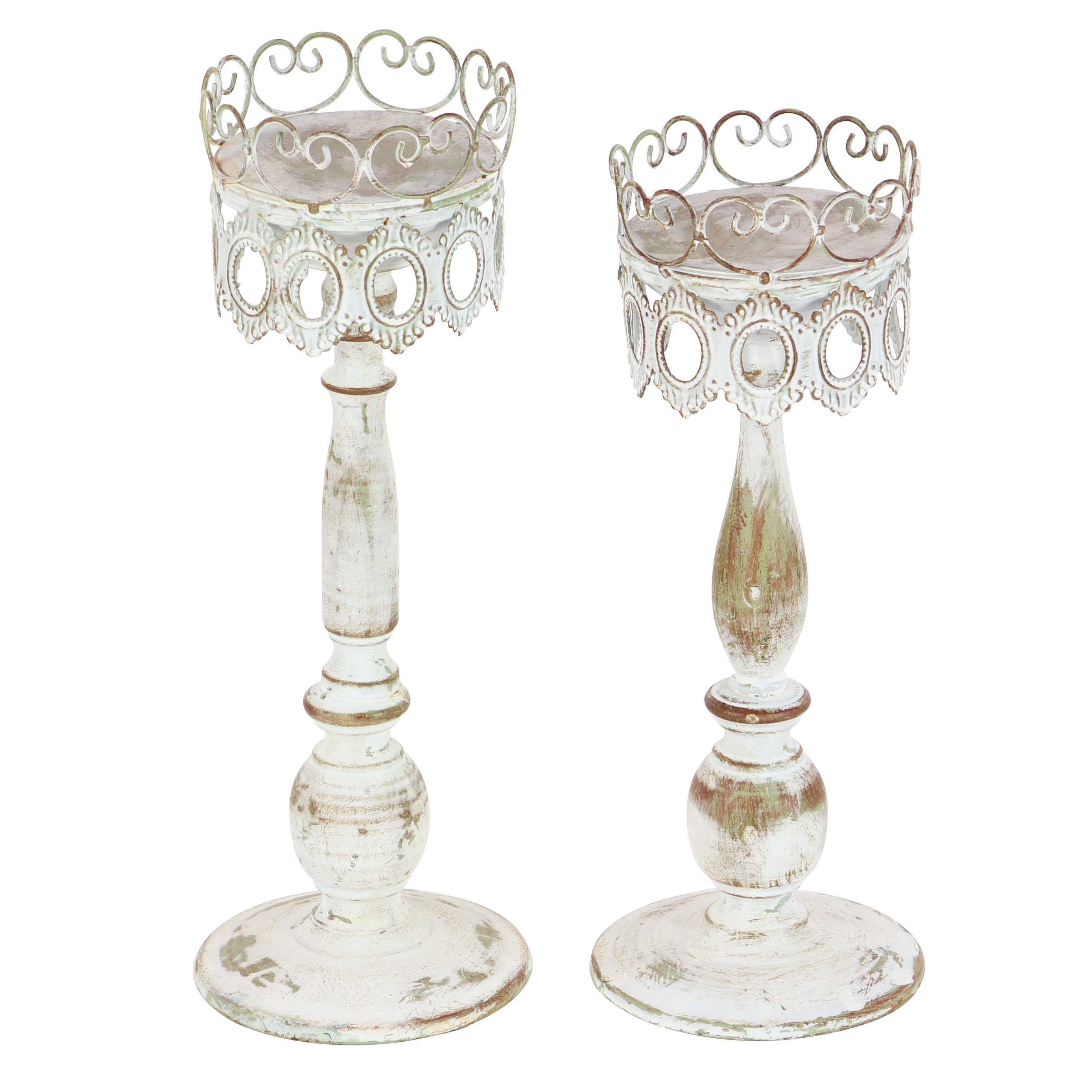 Beige Metal Rustic Candle Holder (Set of 2) - SET/2 15.25, 14.5H