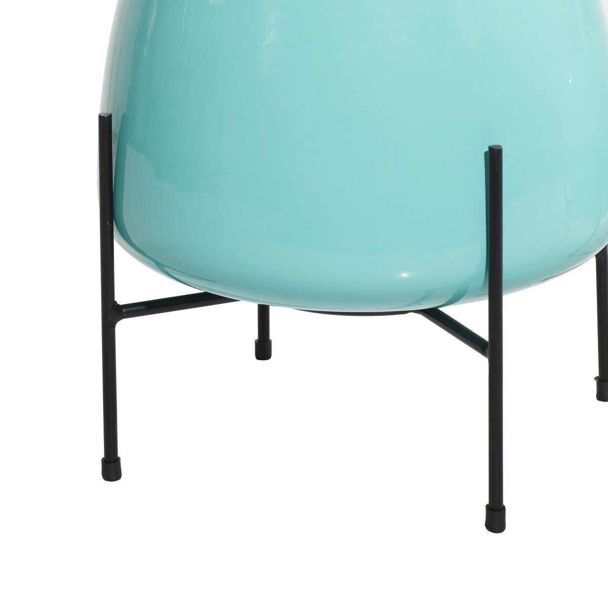 Metal Rounded Dome Indoor Outdoor Planter with Removable Stands - Set of 2 Teal, Yellow, Orange - Roche River Decor