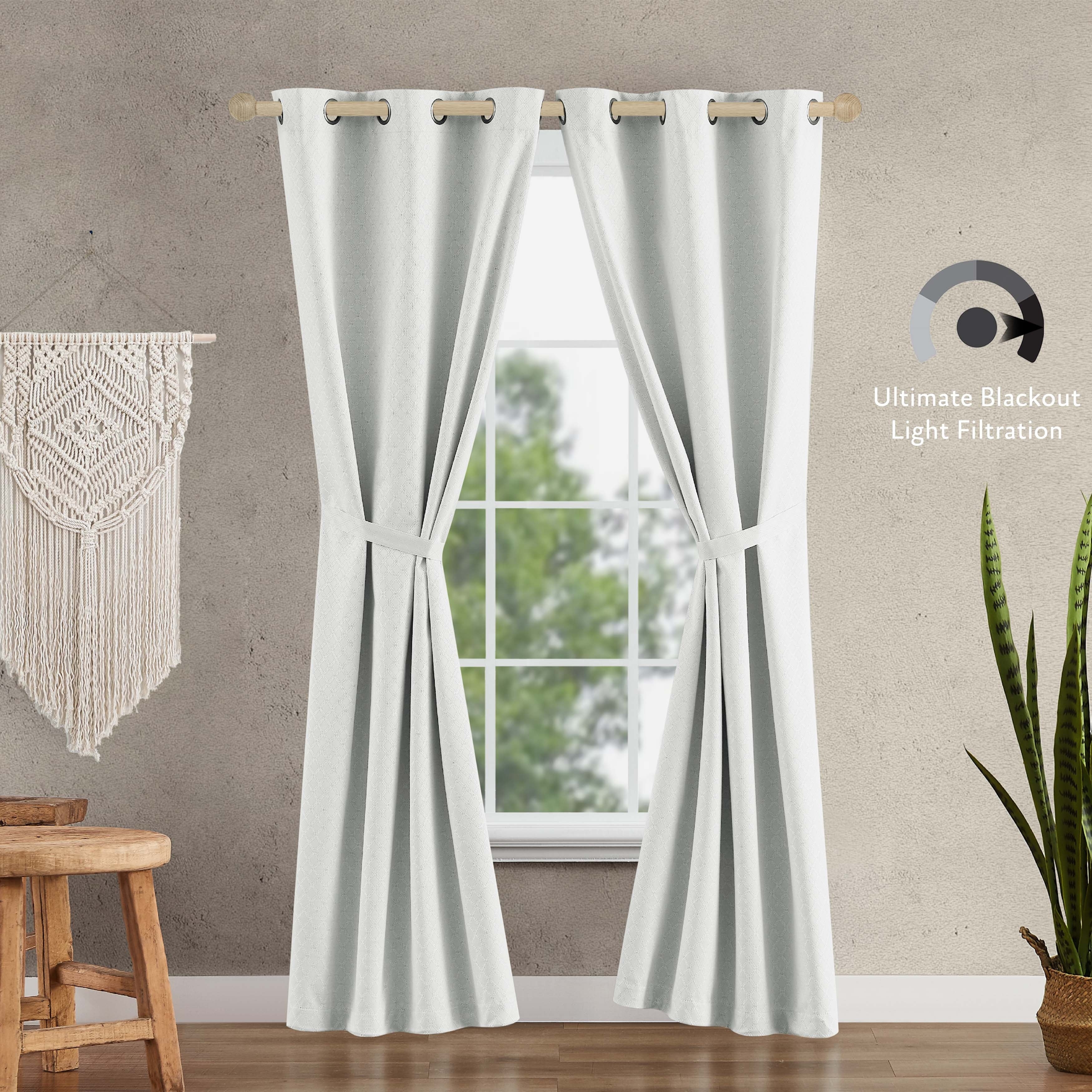 Jessica Simpson Faye Textured Blackout Grommet Window Curtain Panel Pair with Tiebacks