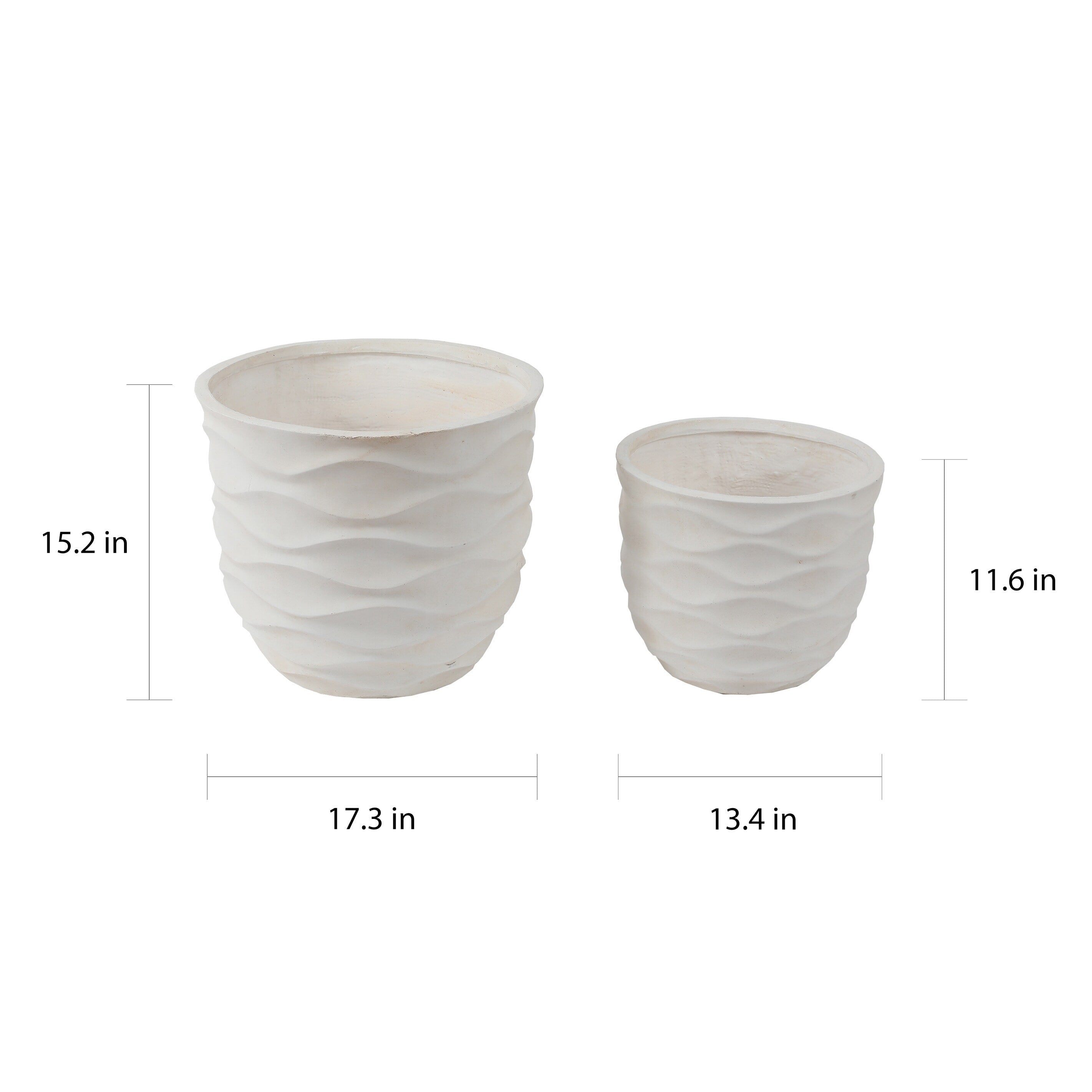 Kayu 2-piece Wavy Design White MgO Planters by Havenside Home