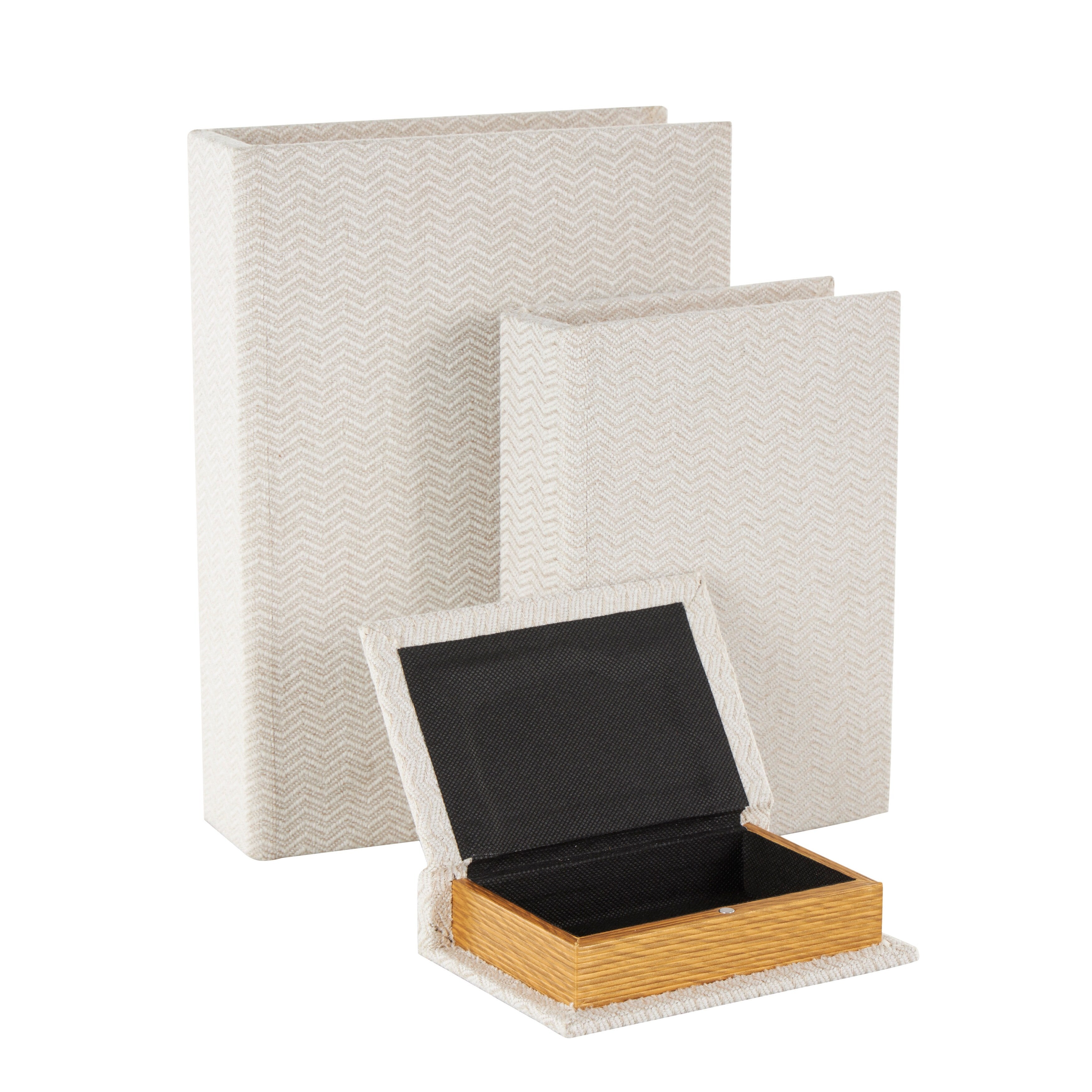 Linen Leather or Wooden Fabric Storage Book Decorative Box - Set of 3 or 4 Multi Colored - Roche River Decor