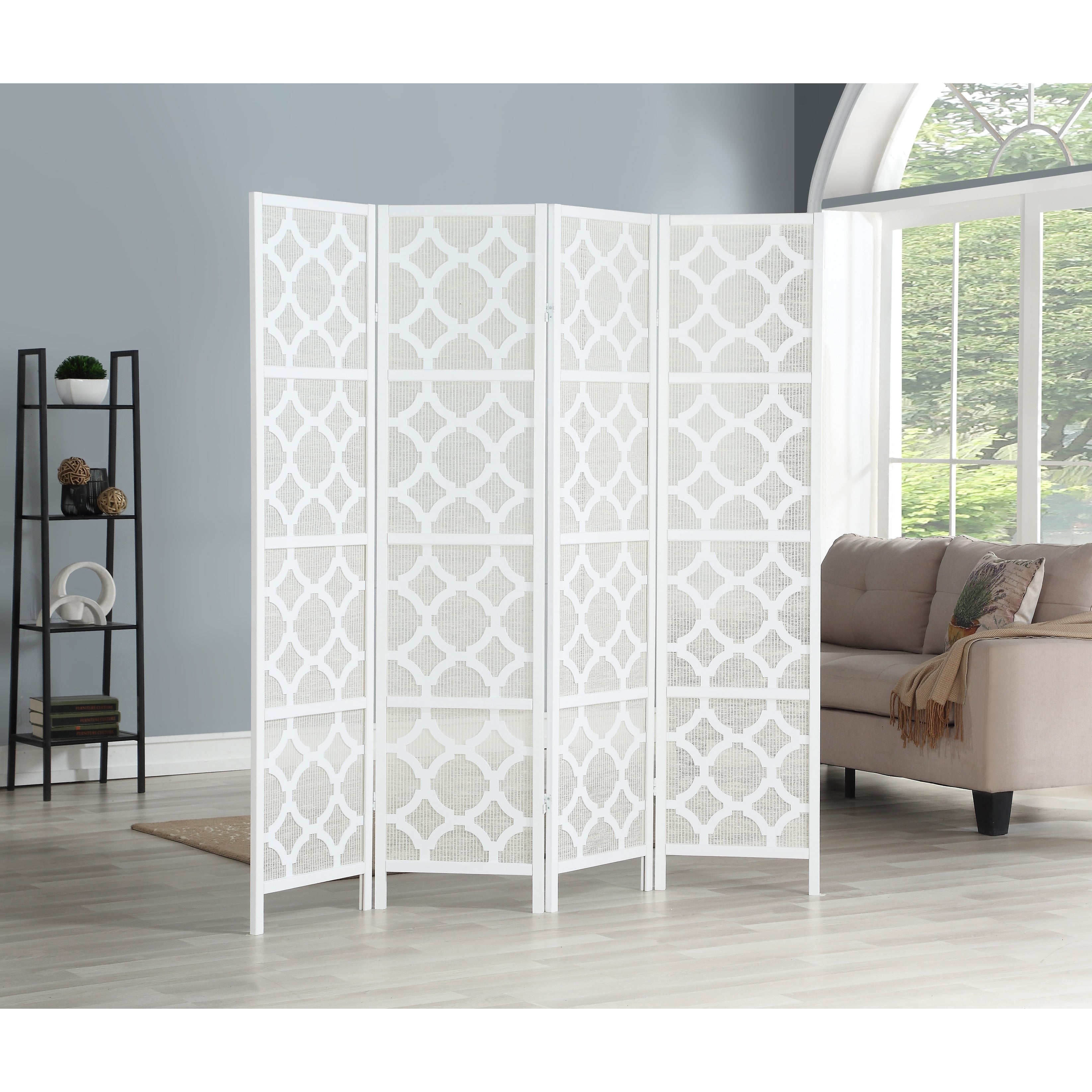 Roundhill Furniture Quatrefoil Infused Diamond Design 4-panel Room Divider