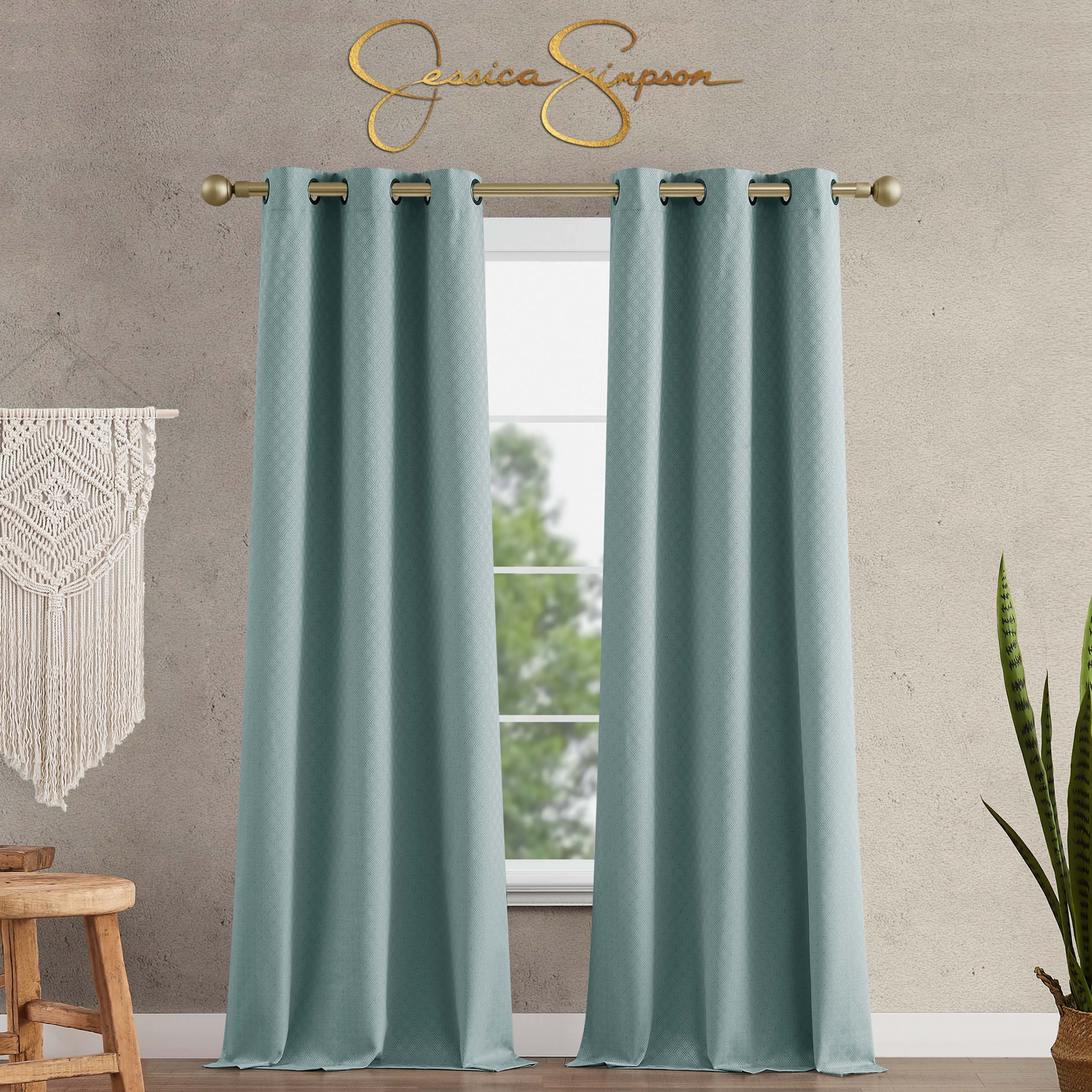 Jessica Simpson Faye Textured Blackout Grommet Window Curtain Panel Pair with Tiebacks