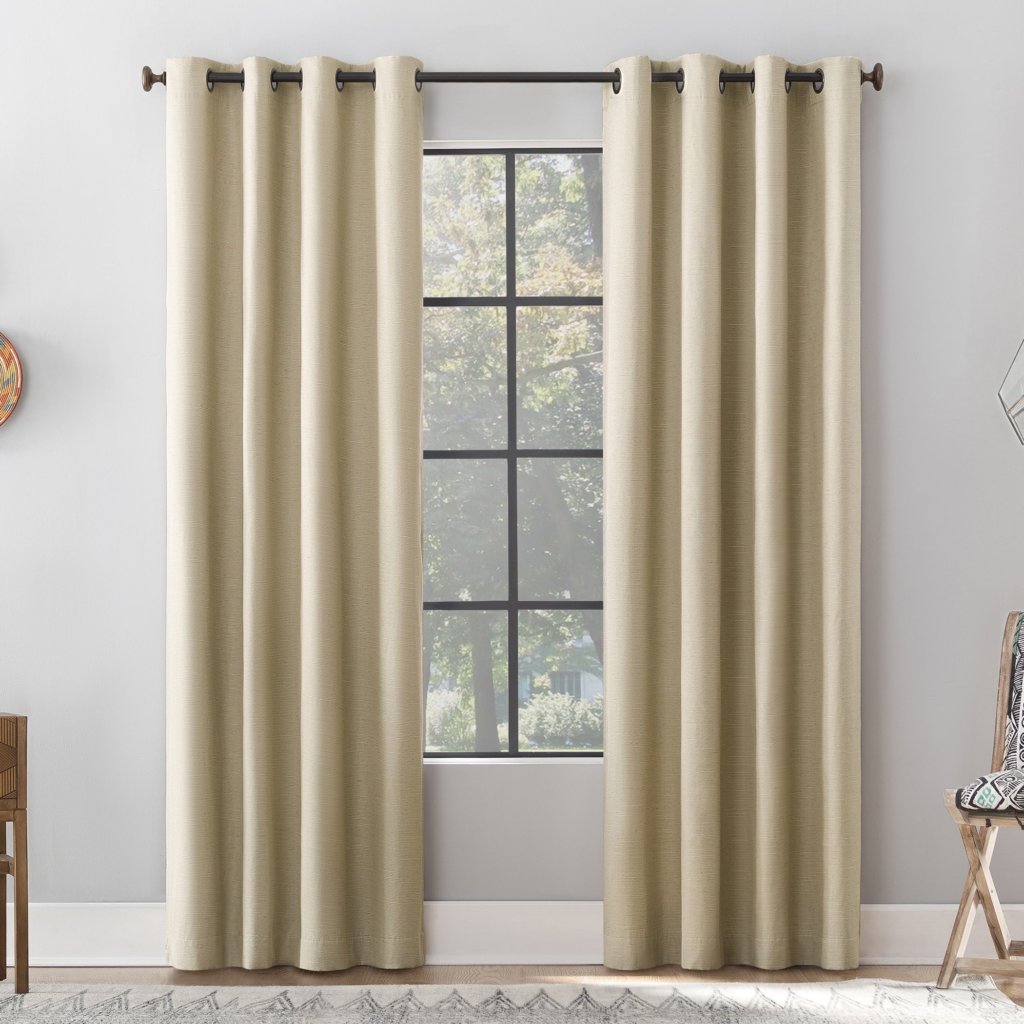 Archaeo Textured Linen Blend Total Blackout Grommet Top Curtain, Single Panel