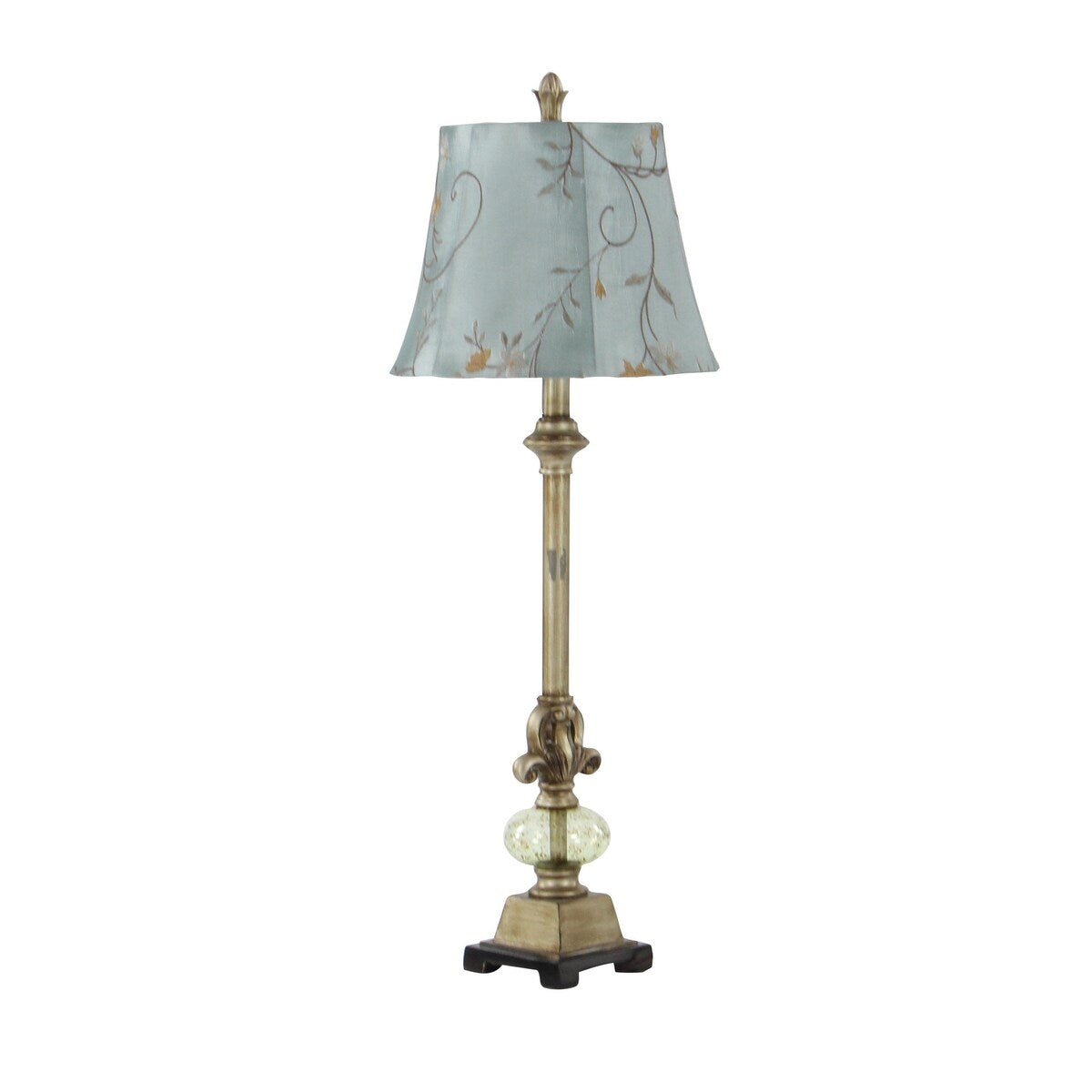 Polystone Floral Antique Style Room Buffet Lamp with Tapered Shade - Brass - Roche River Decor