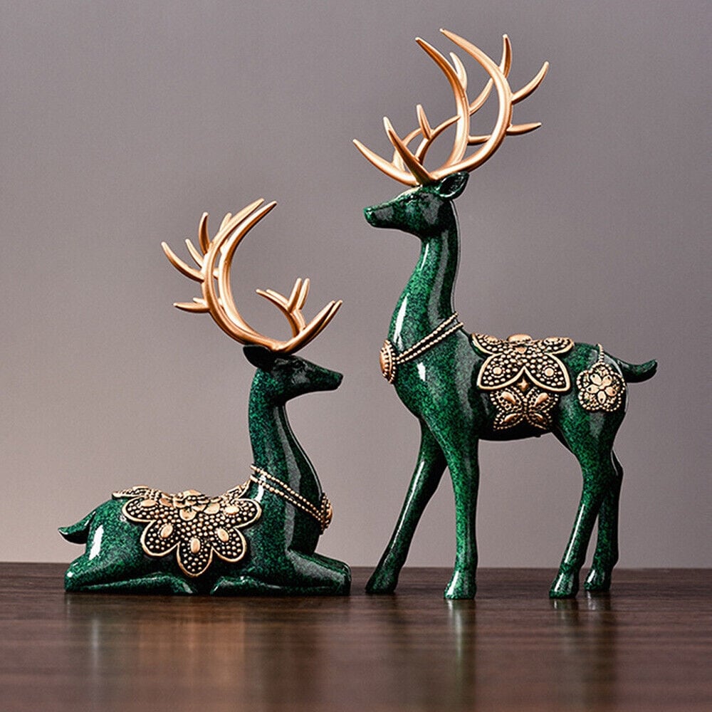 Blue Deer Figurine Home Decor Resin Sculpture Decorative Gifts