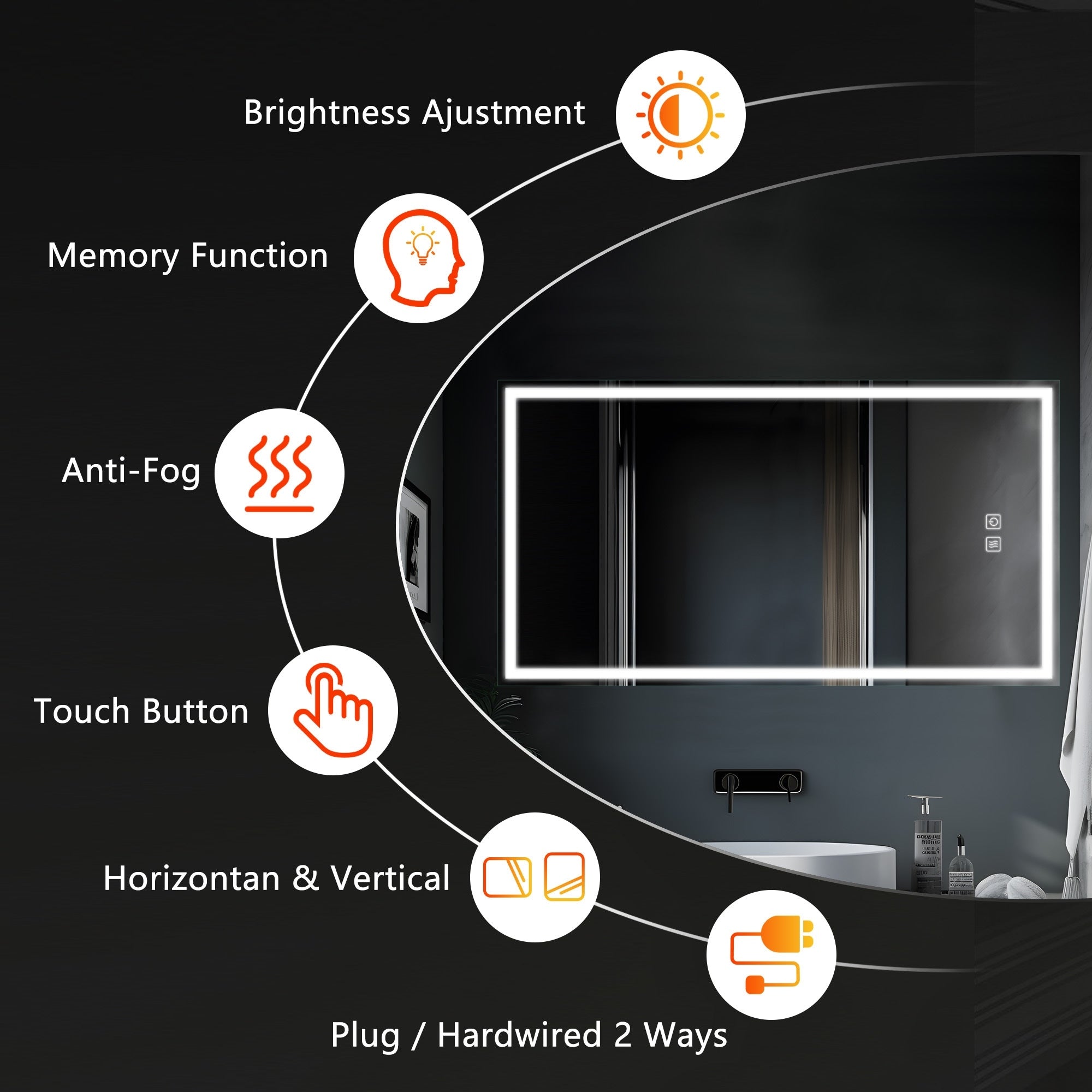 LED Mirror Bathroom Wall Mirror Vanity Mirror Waterproof Design